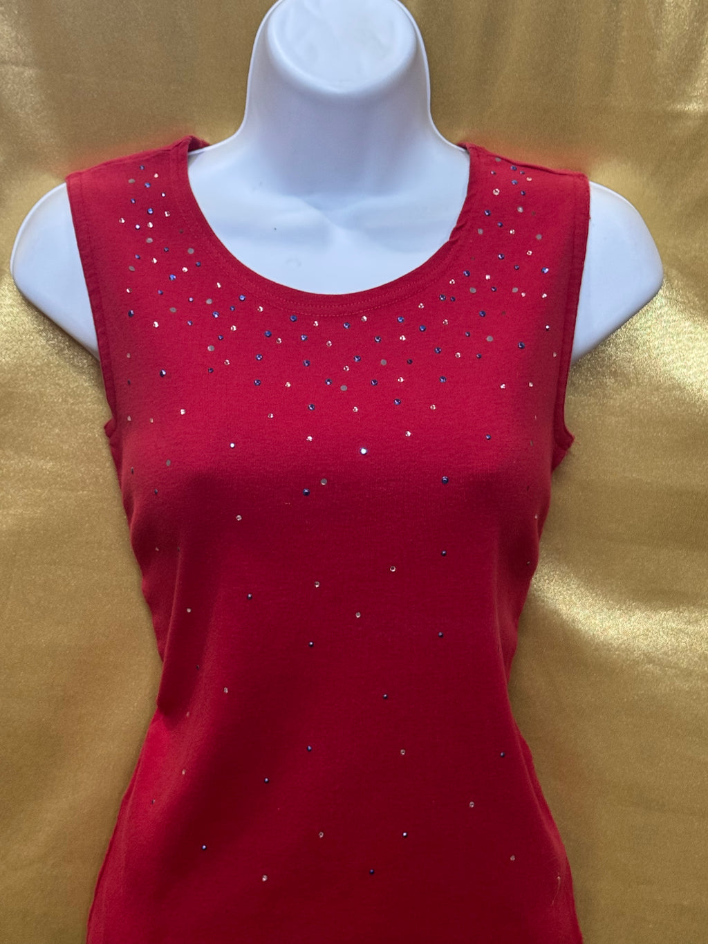 Onque Casuals Red Rhinestone Embellished Sleeveless Tank Top | Size S