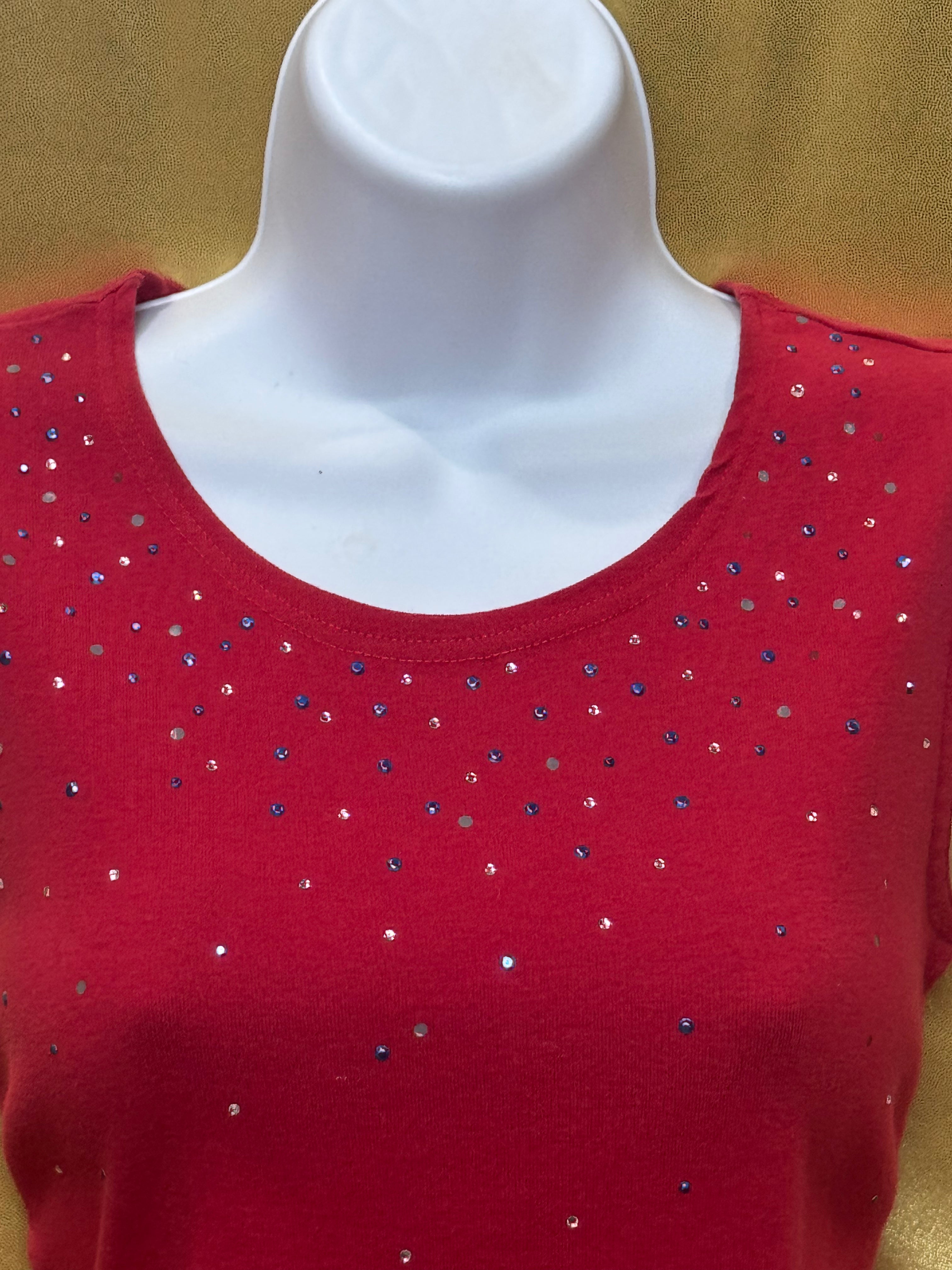 Onque Casuals Red Rhinestone Embellished Sleeveless Tank Top | Size S