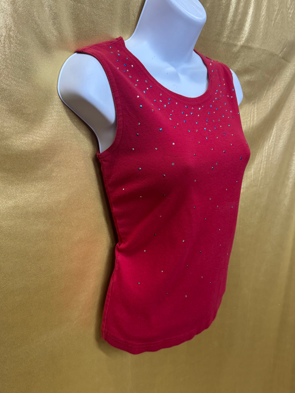 Onque Casuals Red Rhinestone Embellished Sleeveless Tank Top | Size S