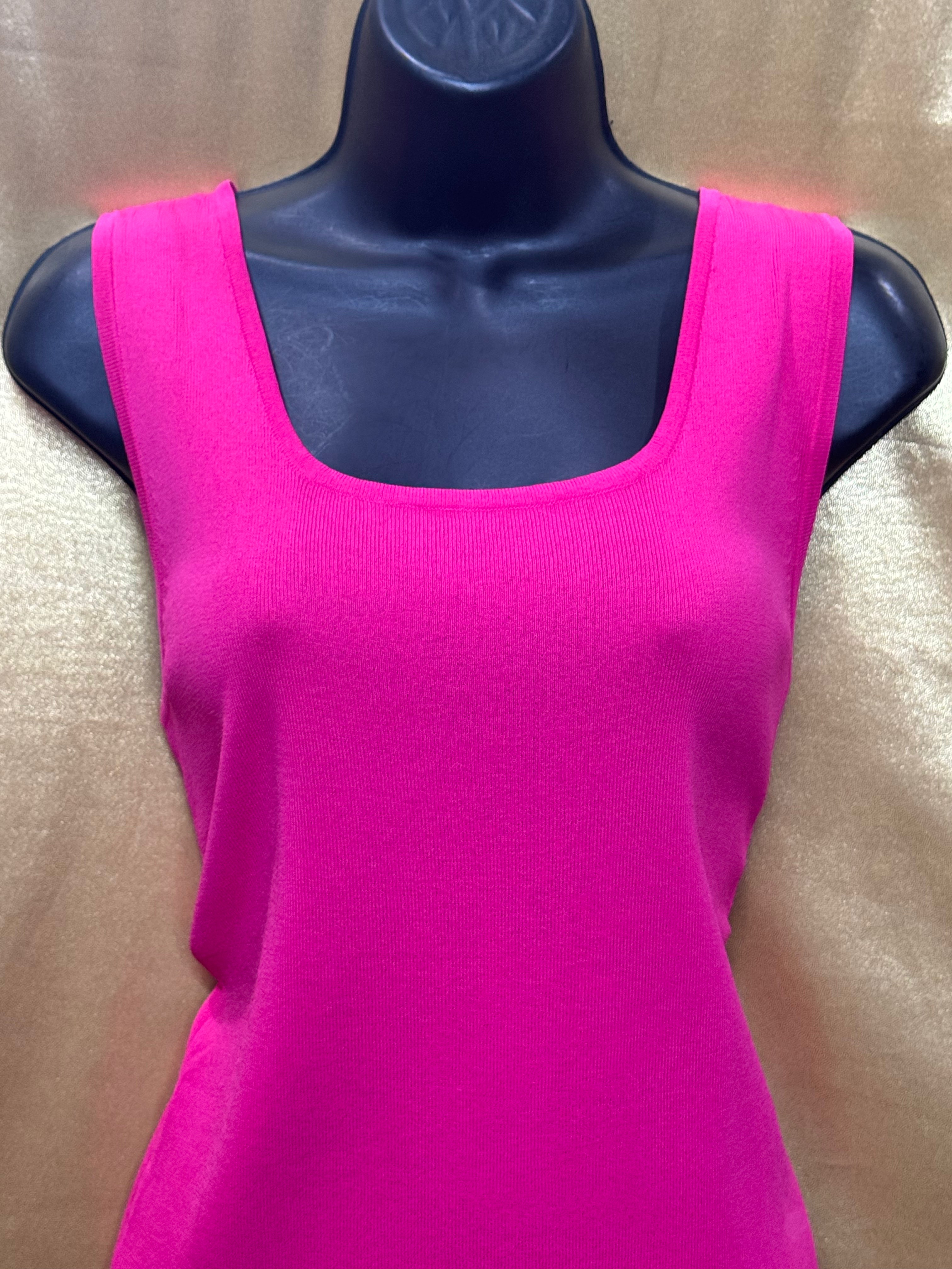 Choices Magenta Pink Square Neck Ribbed Tank Top Knit Shell - Size Small