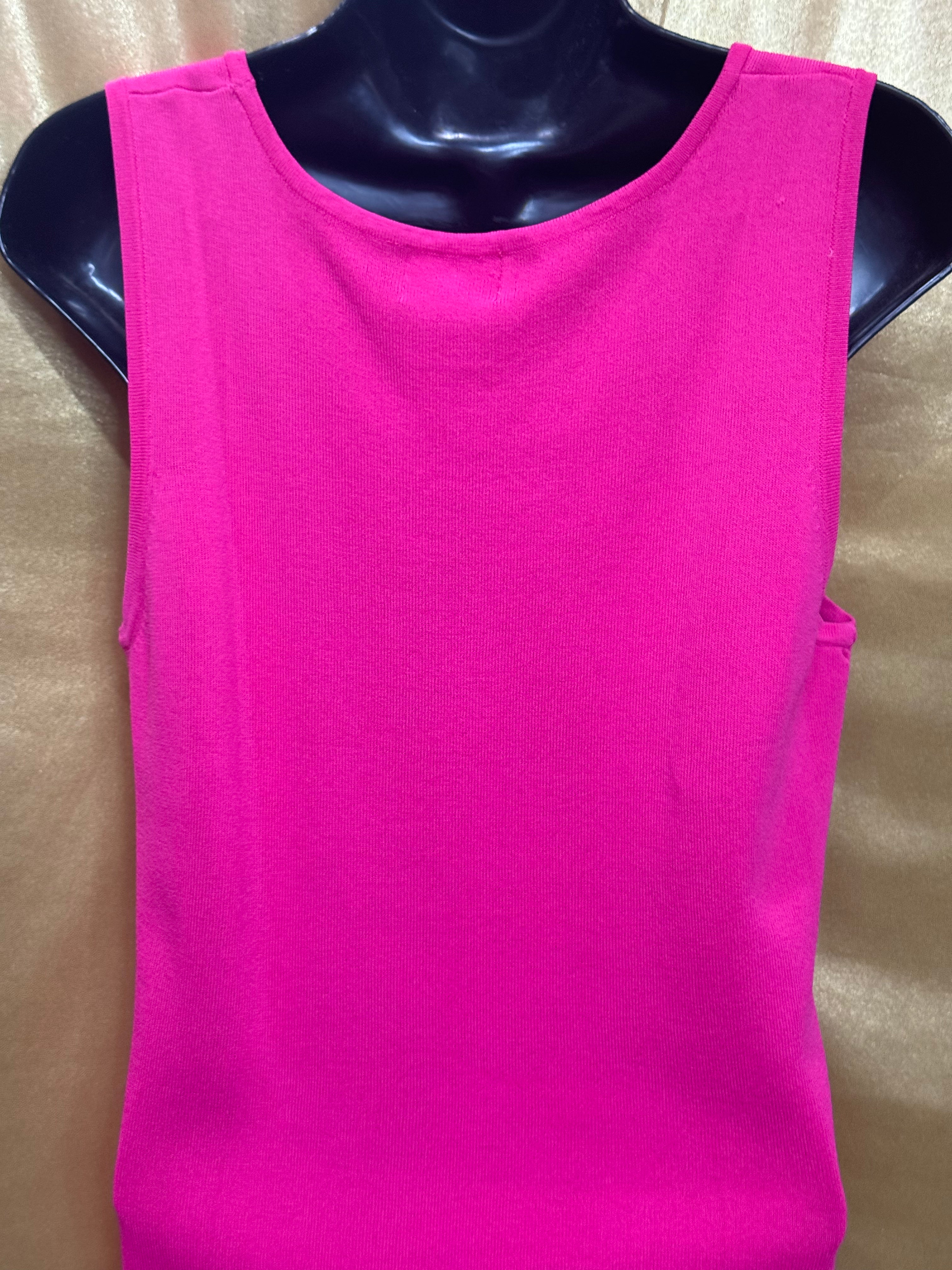Choices Magenta Pink Square Neck Ribbed Tank Top Knit Shell - Size Small