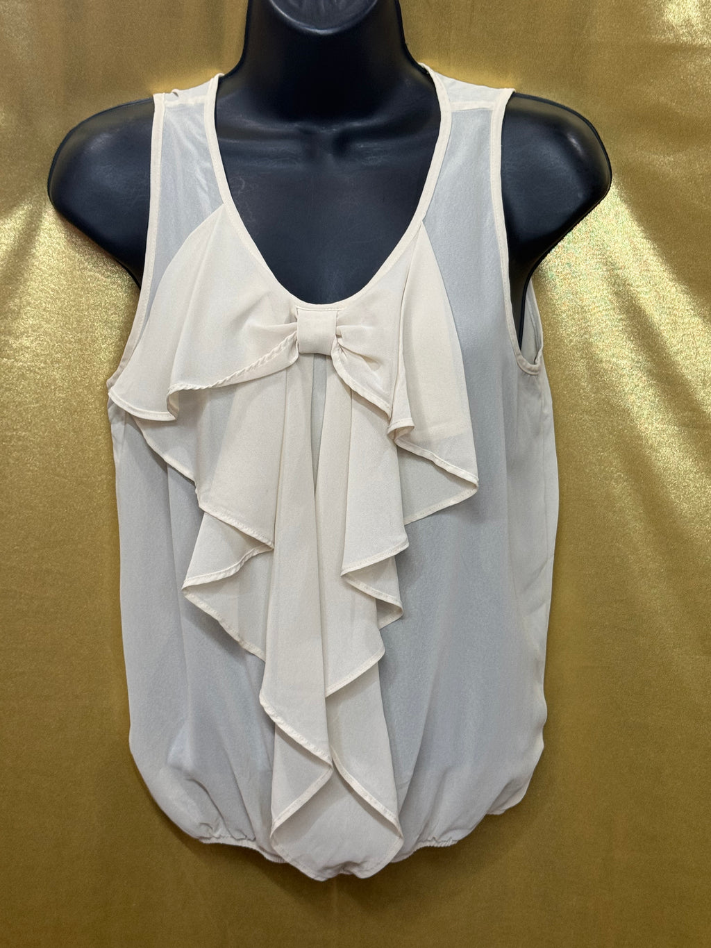 6 Degrees Cream Chiffon Ruffle Bow Bubble Hem Blouse, Size S