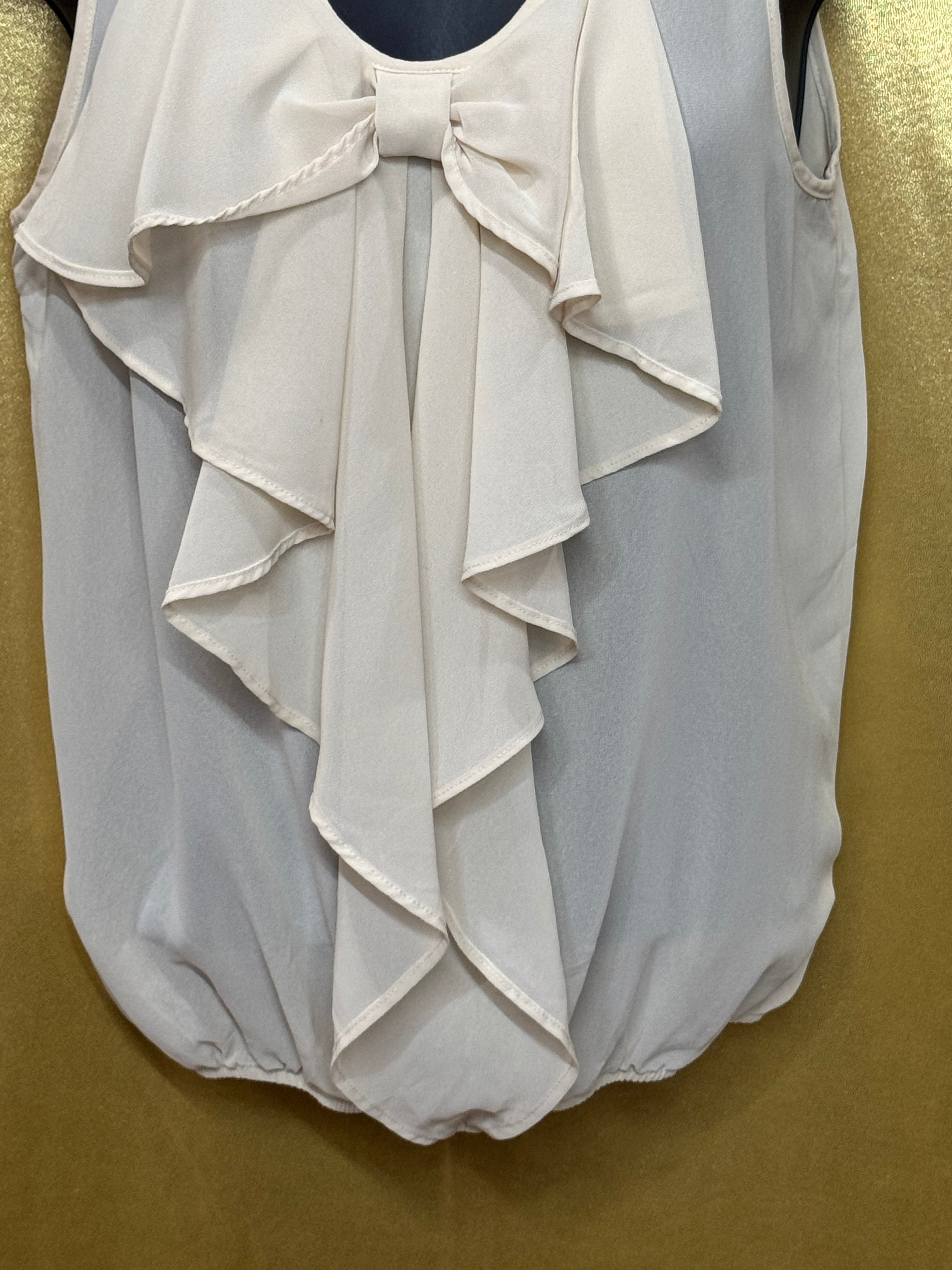 6 Degrees Cream Chiffon Ruffle Bow Bubble Hem Blouse, Size S