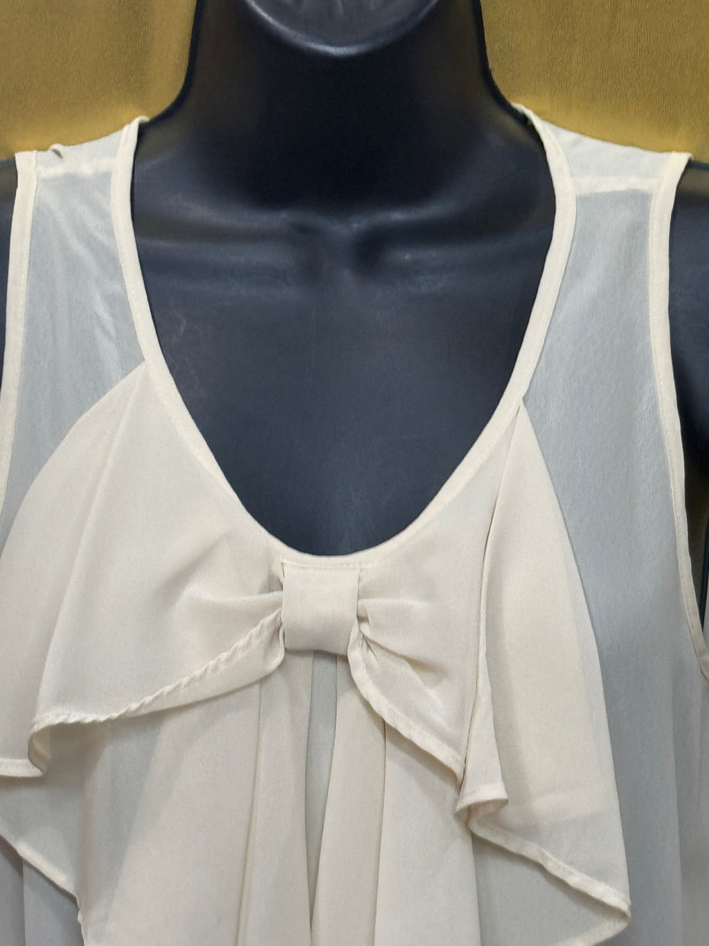 6 Degrees Cream Chiffon Ruffle Bow Bubble Hem Blouse, Size S