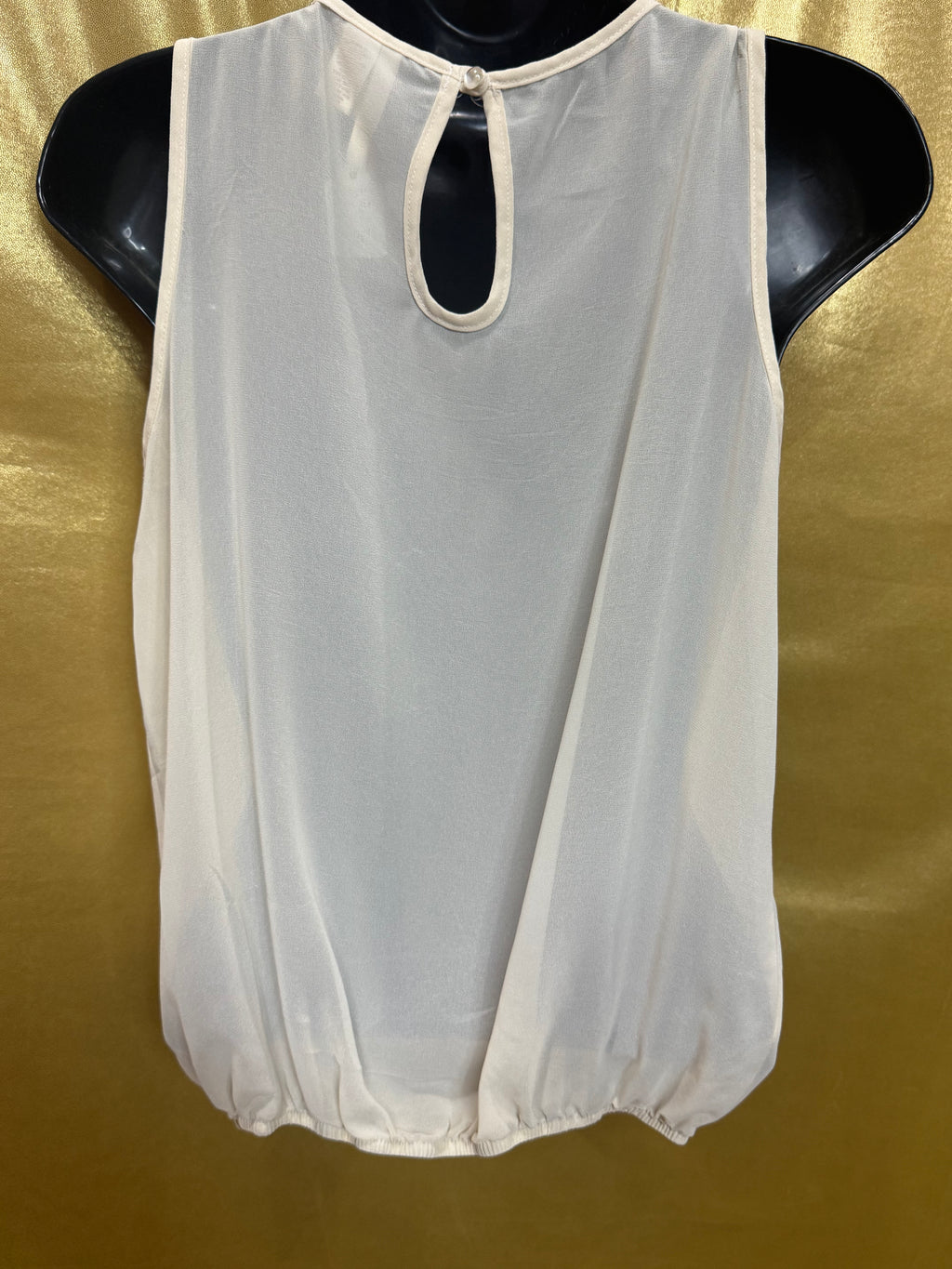 6 Degrees Cream Chiffon Ruffle Bow Bubble Hem Blouse, Size S