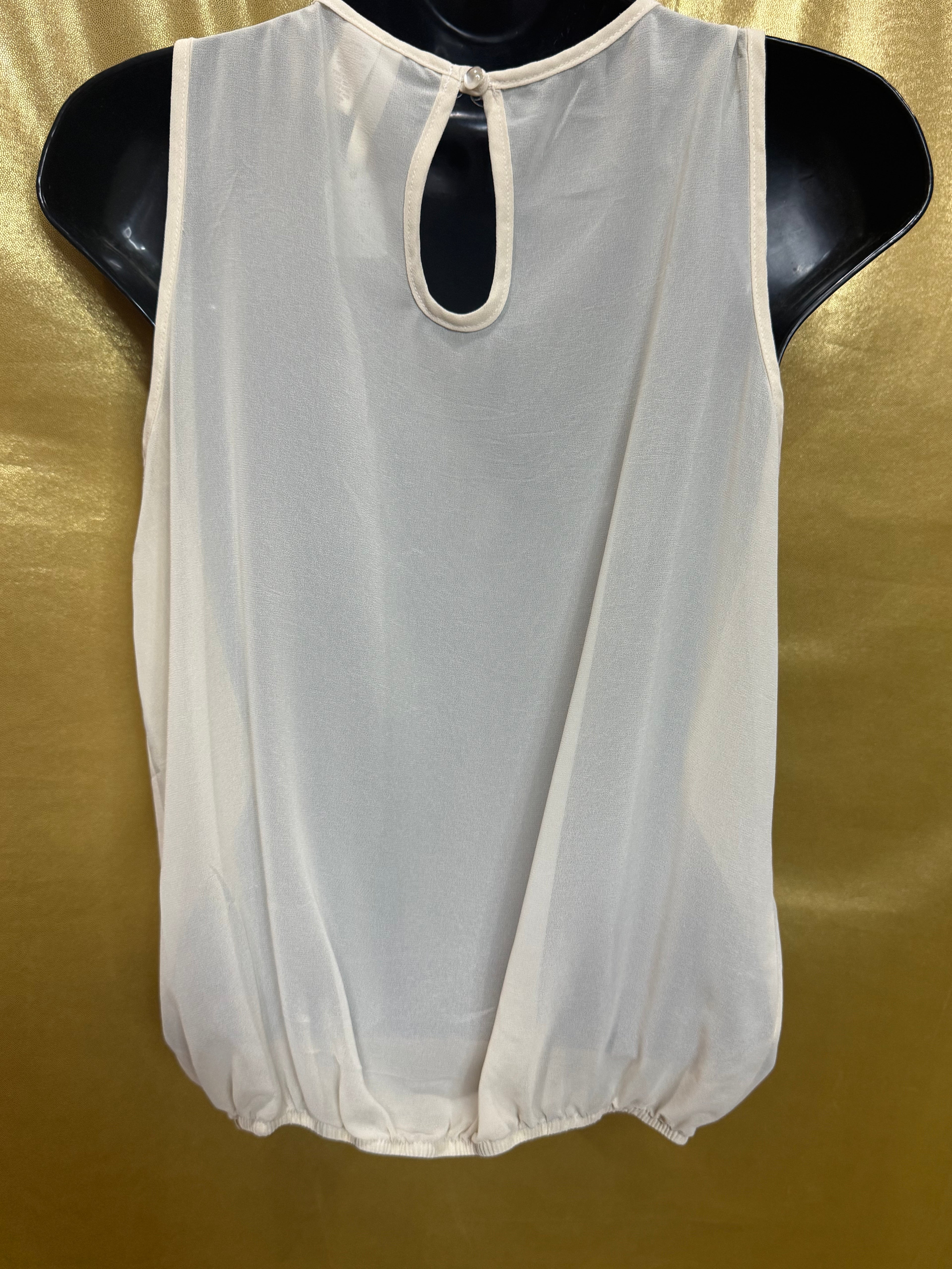 6 Degrees Cream Chiffon Ruffle Bow Bubble Hem Blouse, Size S