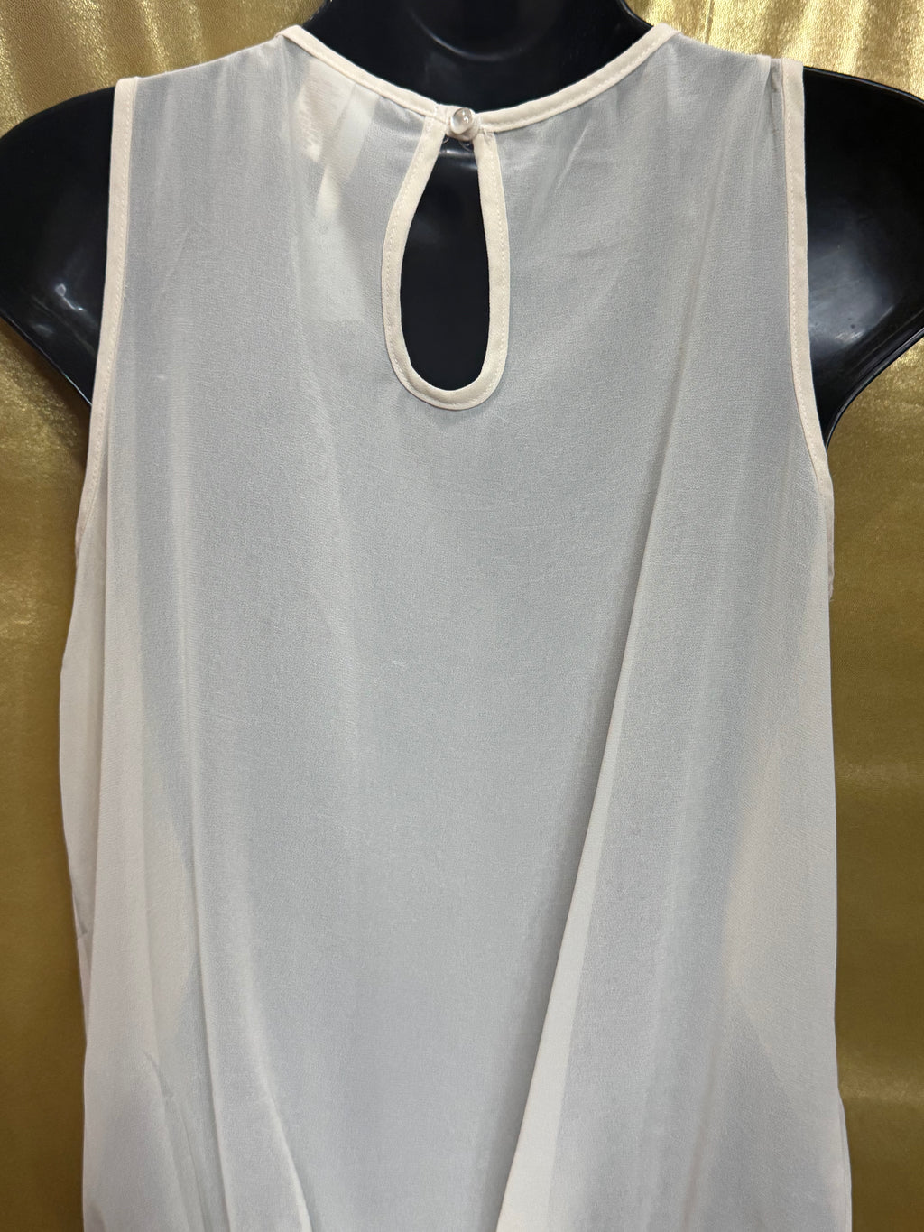 6 Degrees Cream Chiffon Ruffle Bow Bubble Hem Blouse, Size S