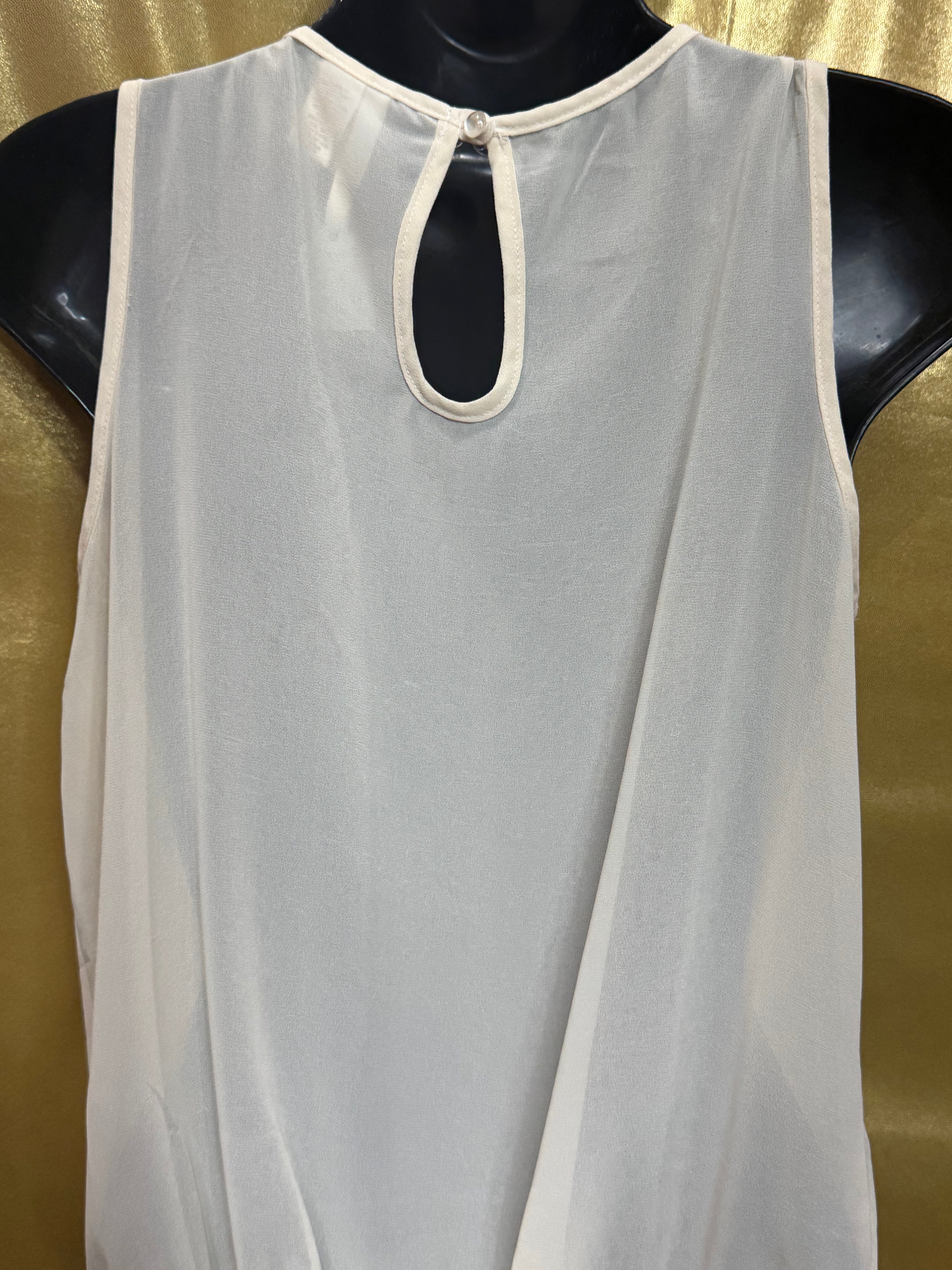 6 Degrees Cream Chiffon Ruffle Bow Bubble Hem Blouse, Size S