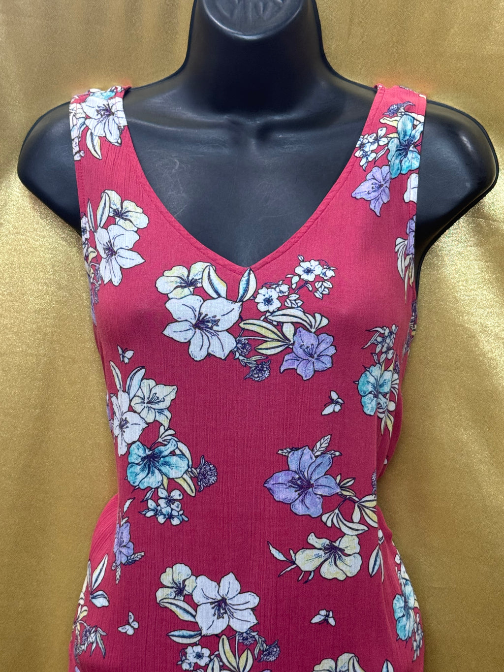 a.n.a A New Approach Floral V-Neck Tank Top Ruffle Hem Pink Size Small