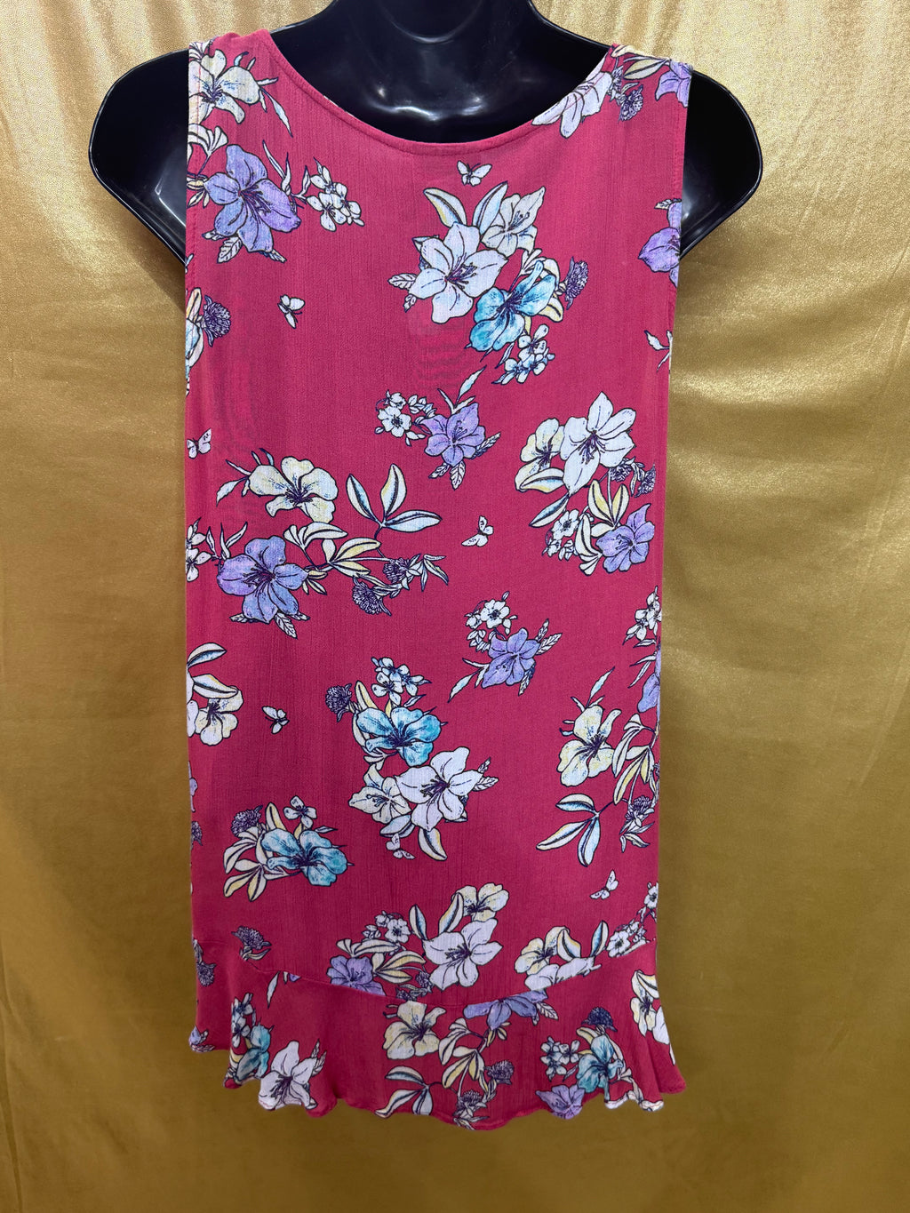 a.n.a A New Approach Floral V-Neck Tank Top Ruffle Hem Pink Size Small