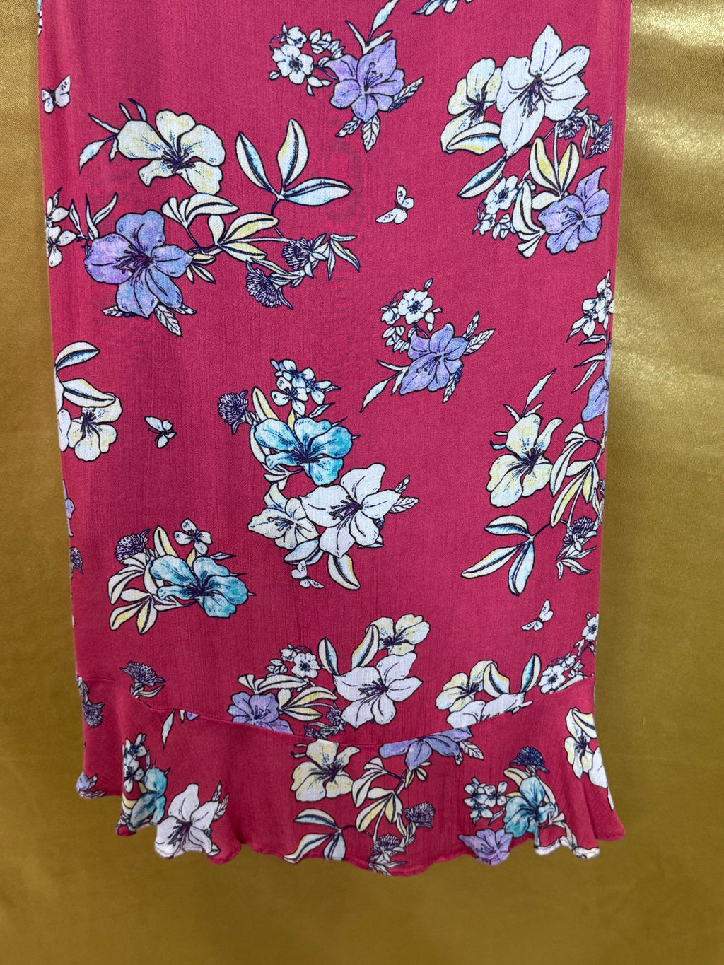 a.n.a A New Approach Floral V-Neck Tank Top Ruffle Hem Pink Size Small