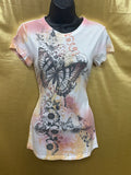 BCG Y2K Butterfly Graphic Tee • Pastel Watercolor Floral Top S