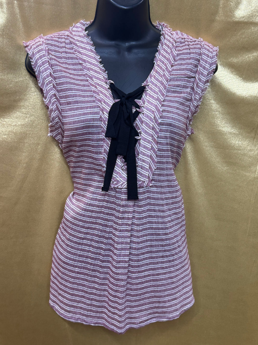 William Rast Aurora Striped Lace-Up Sleeveless Top Cotton Pink White Small