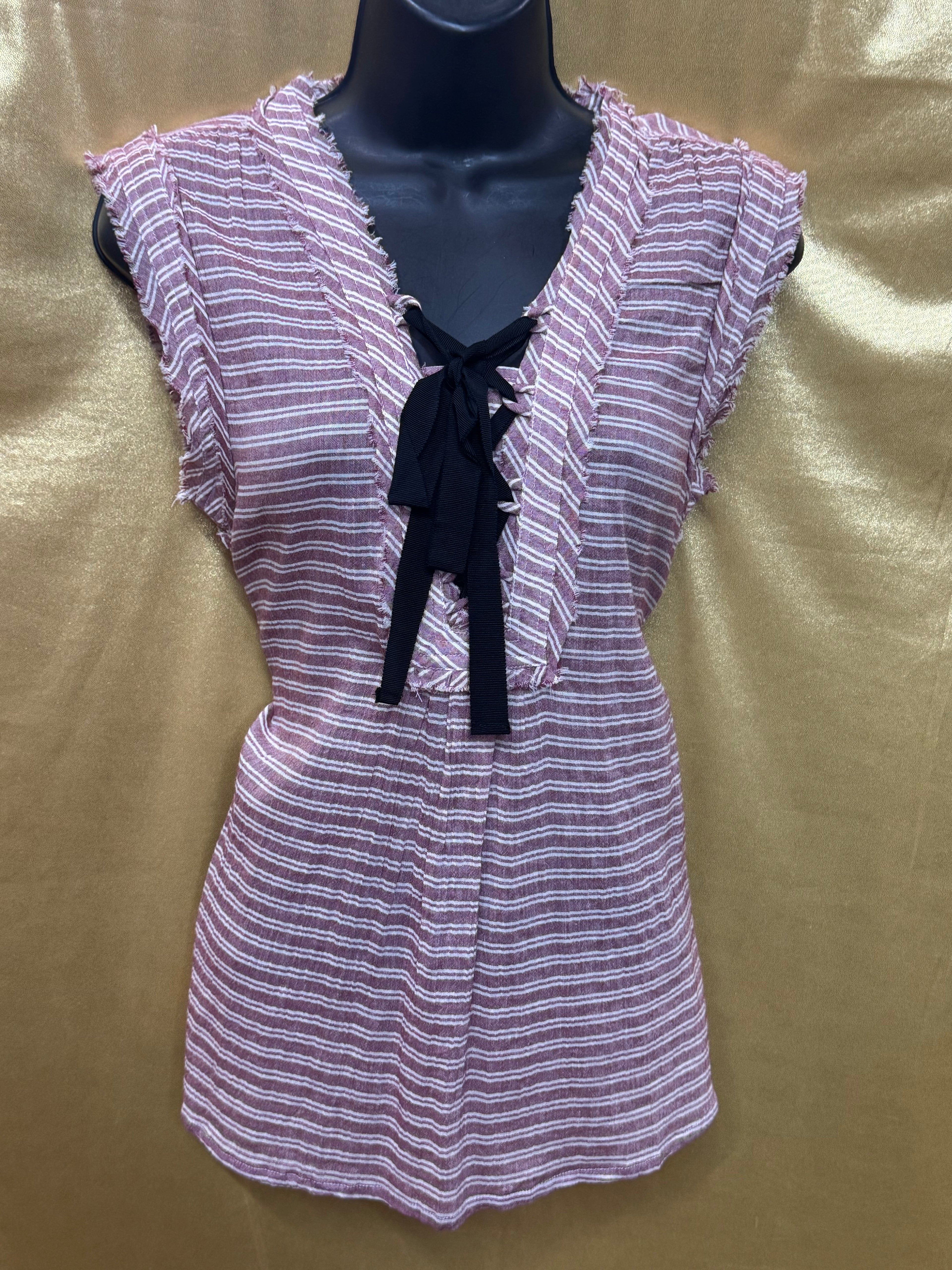William Rast Aurora Striped Lace-Up Sleeveless Top Cotton Pink White Small