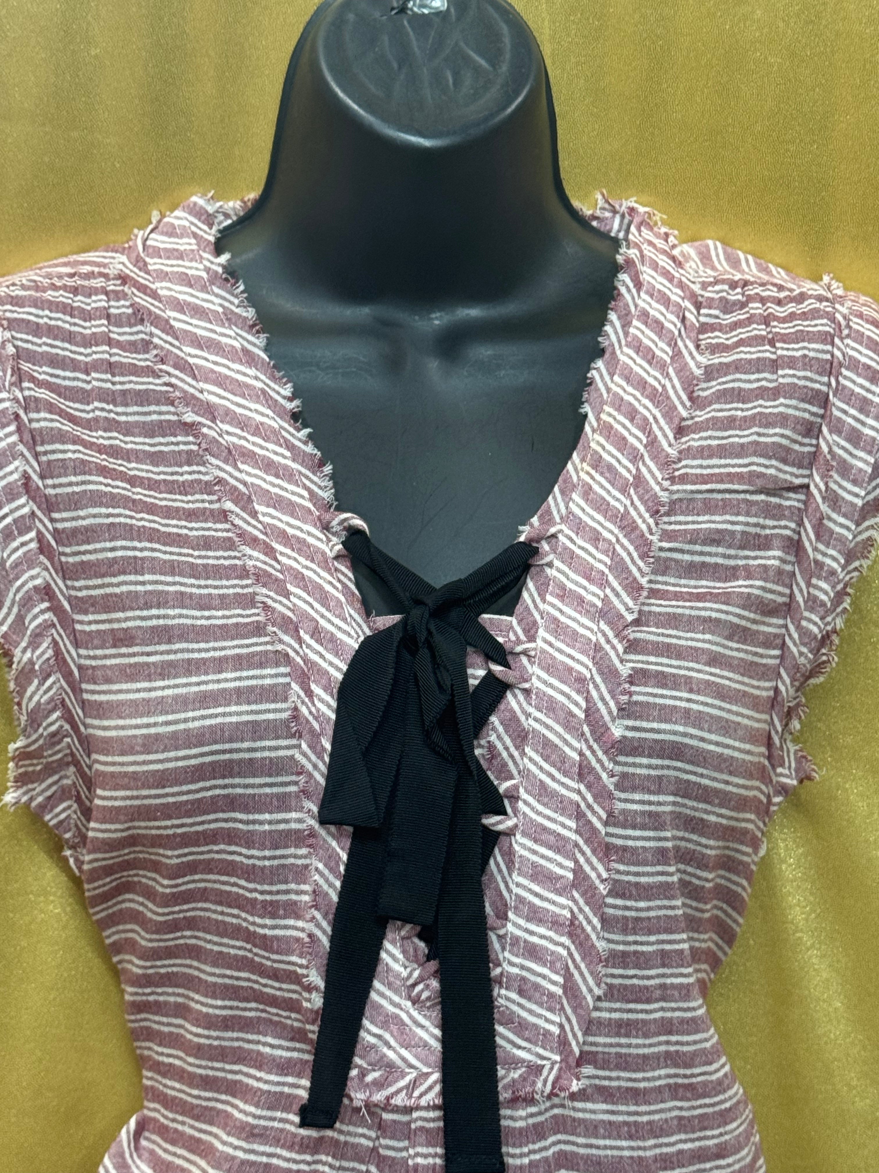 William Rast Aurora Striped Lace-Up Sleeveless Top Cotton Pink White Small