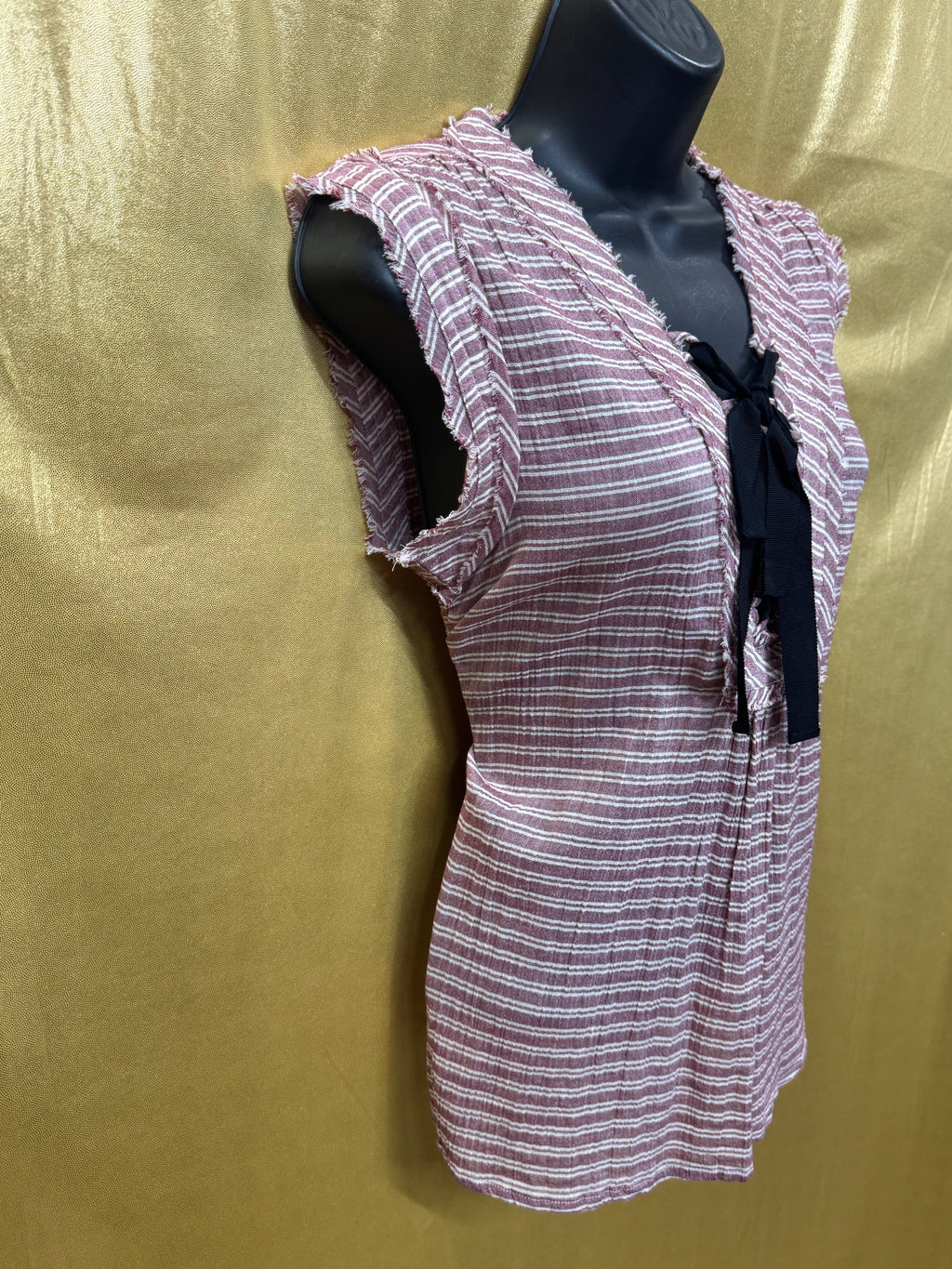 William Rast Aurora Striped Lace-Up Sleeveless Top Cotton Pink White Small