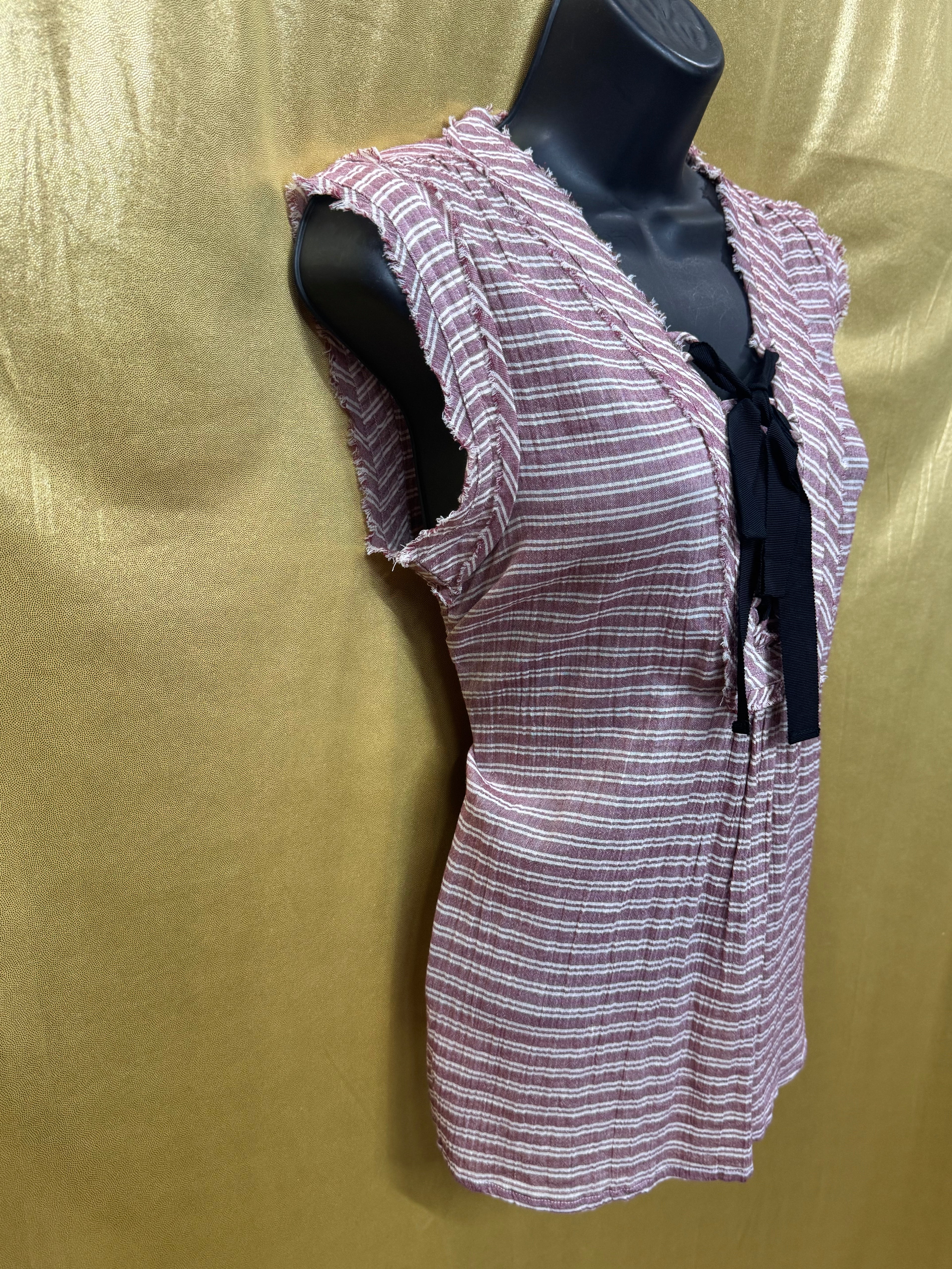 William Rast Aurora Striped Lace-Up Sleeveless Top Cotton Pink White Small