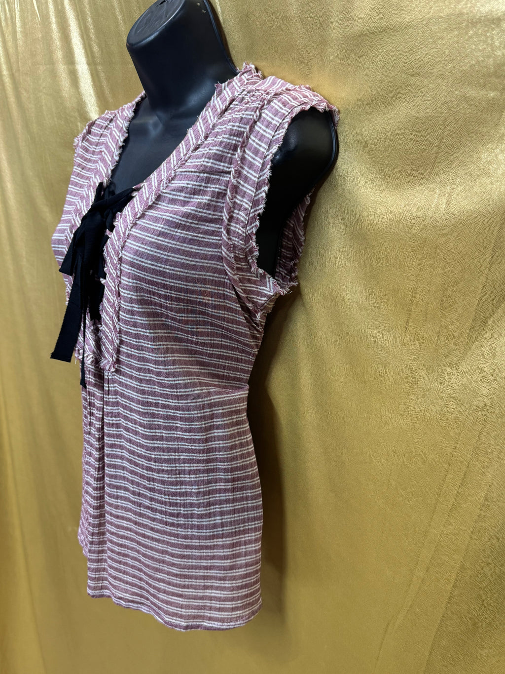 William Rast Aurora Striped Lace-Up Sleeveless Top Cotton Pink White Small
