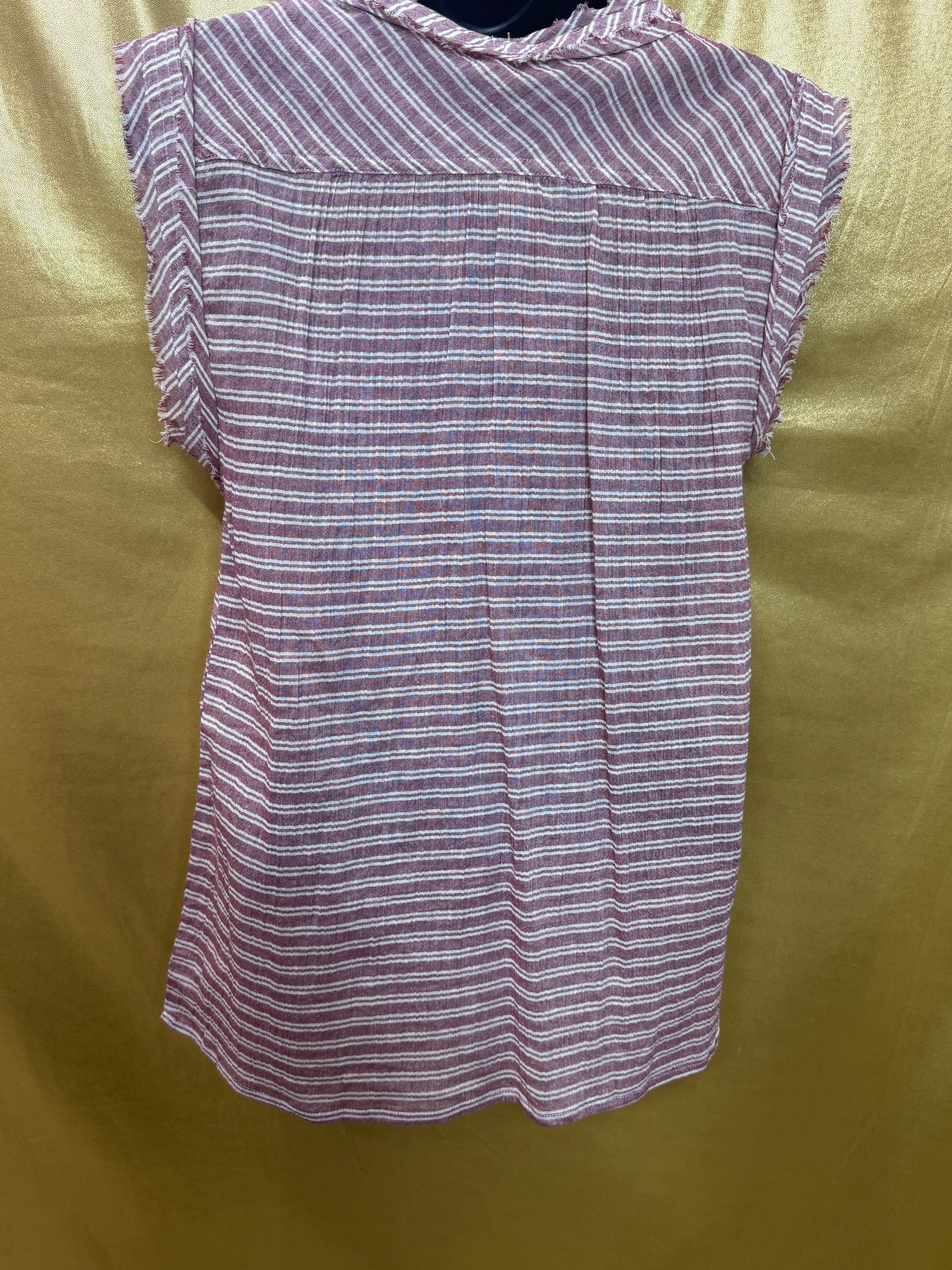 William Rast Aurora Striped Lace-Up Sleeveless Top Cotton Pink White Small