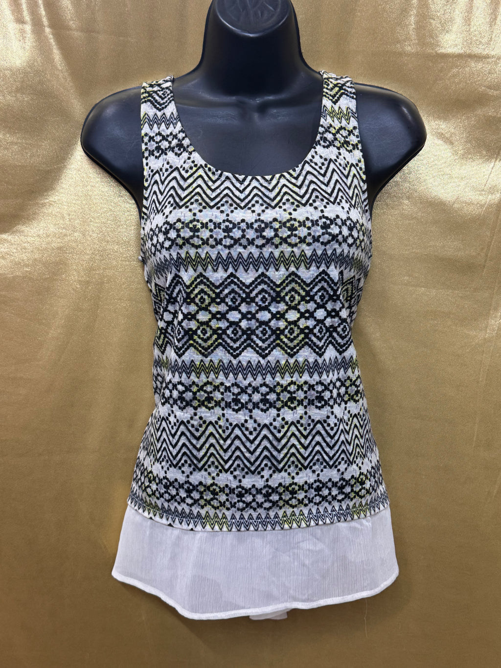 Princess Vera Wang Geometric Print Mixed Media High-Low Tank Top - Size S
