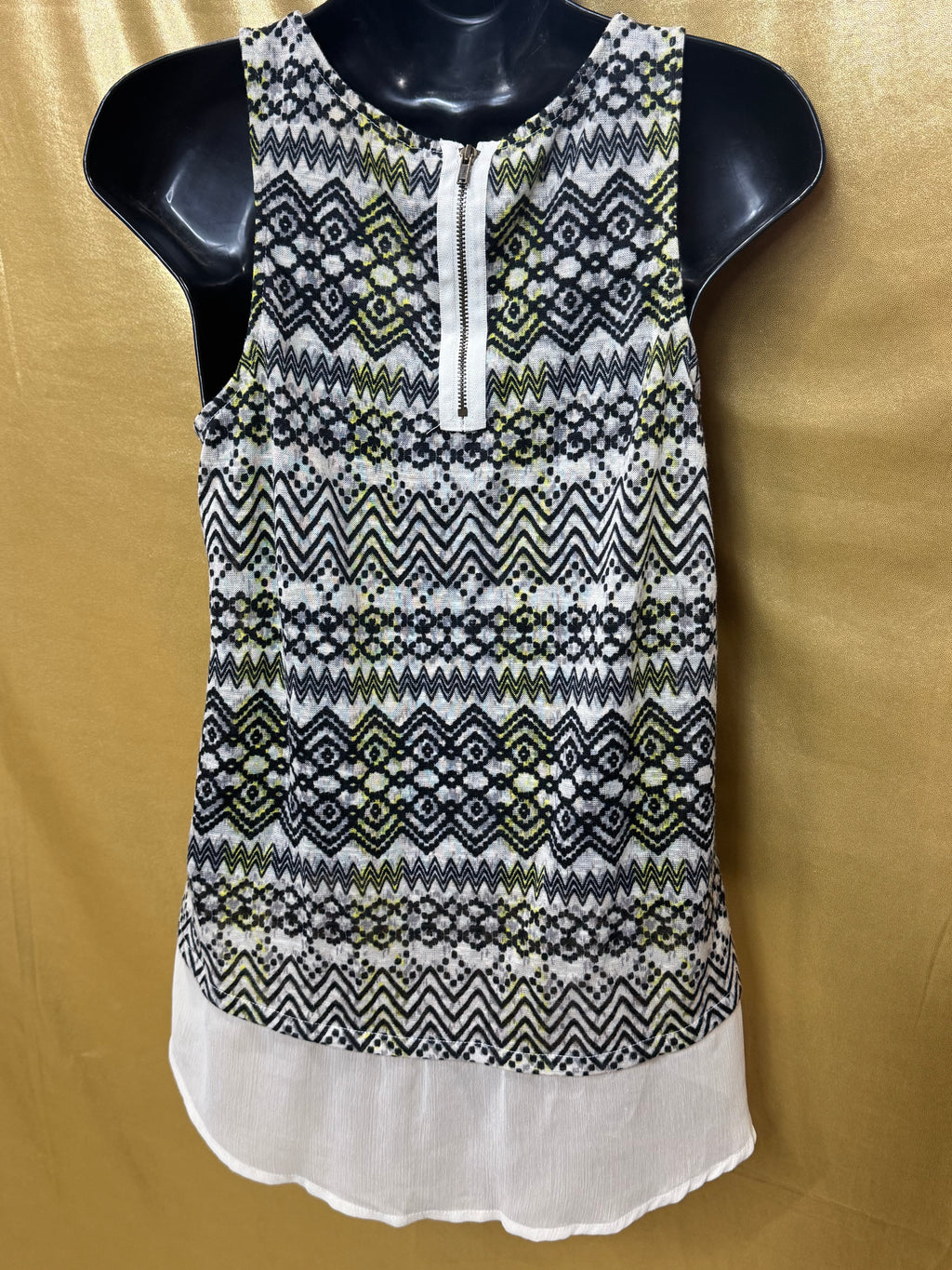 Princess Vera Wang Geometric Print Mixed Media High-Low Tank Top - Size S
