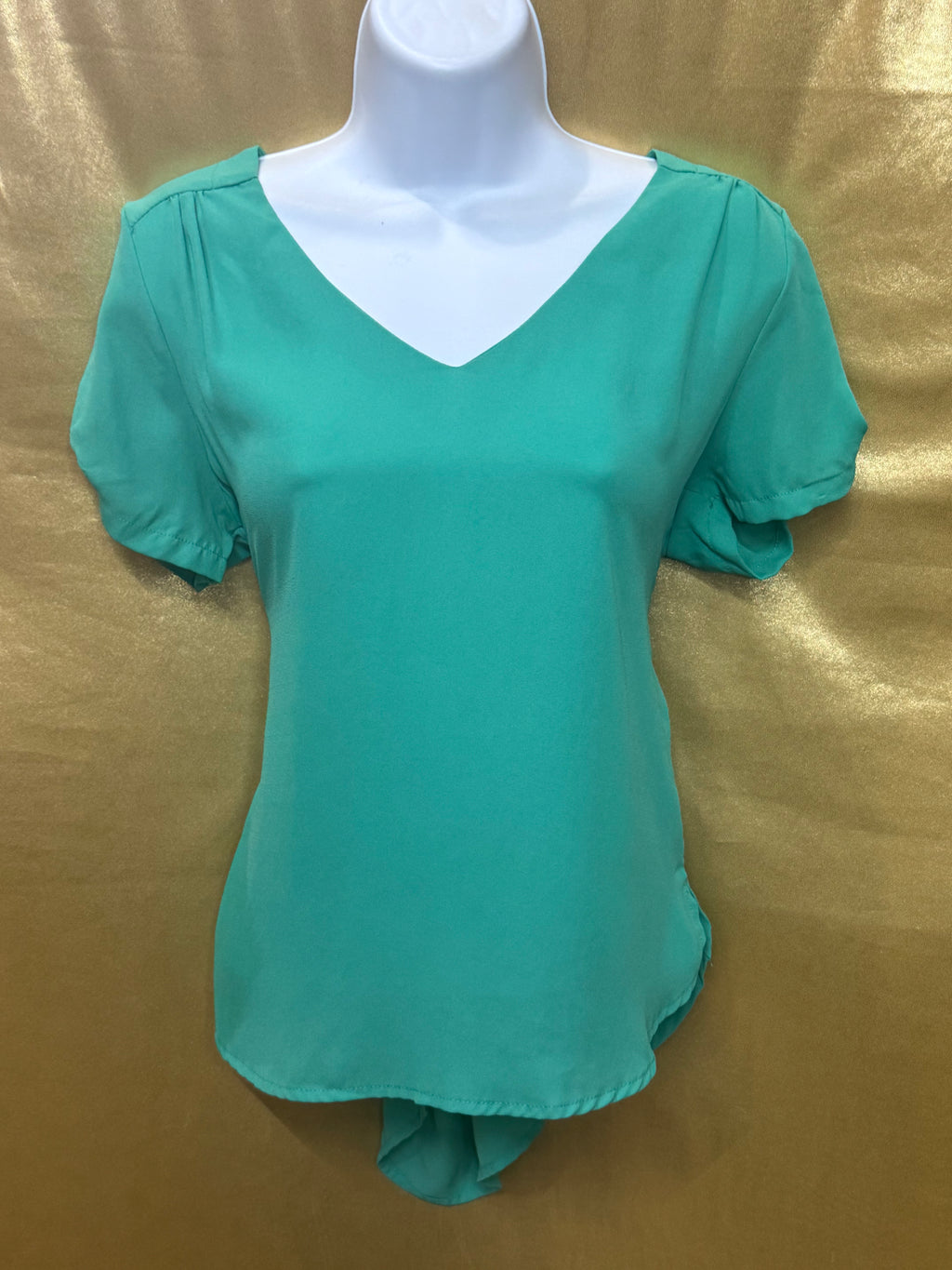 MERAKI Mint Green V-Neck Blouse | Pleated Short Sleeve Top, Size Small
