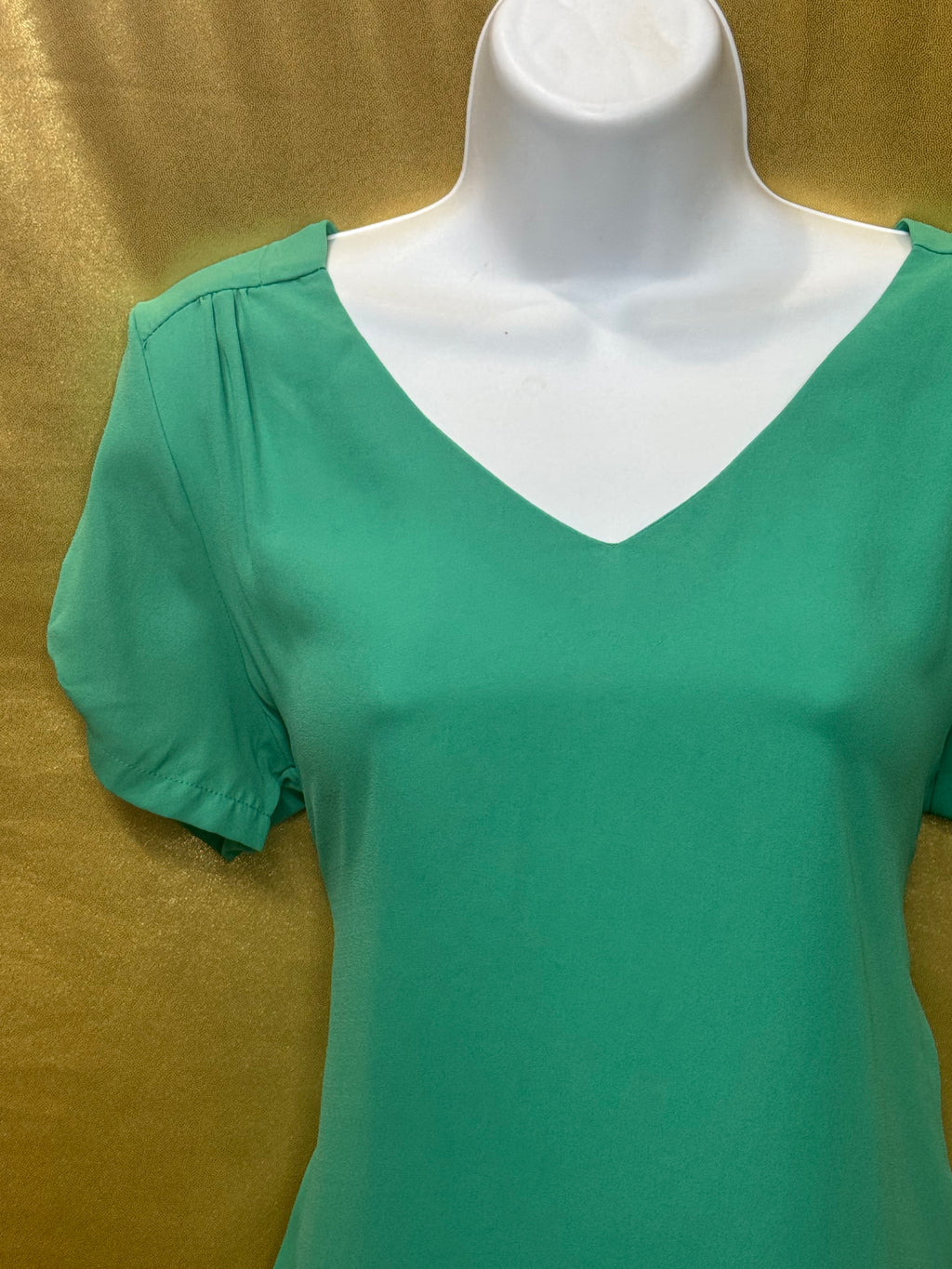 MERAKI Mint Green V-Neck Blouse | Pleated Short Sleeve Top, Size Small