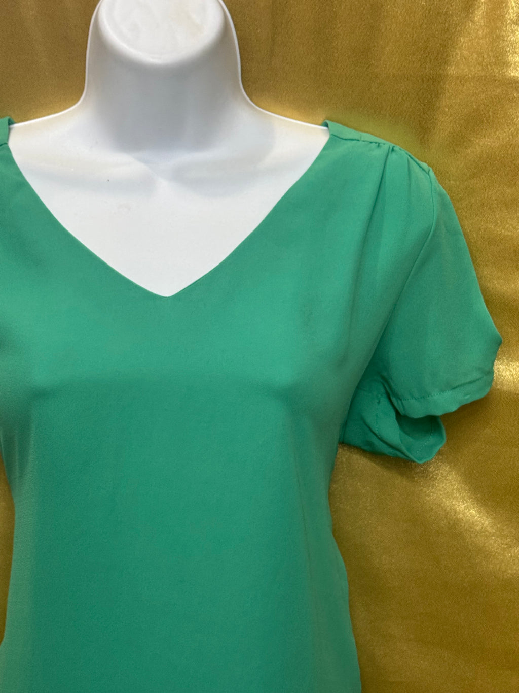 MERAKI Mint Green V-Neck Blouse | Pleated Short Sleeve Top, Size Small