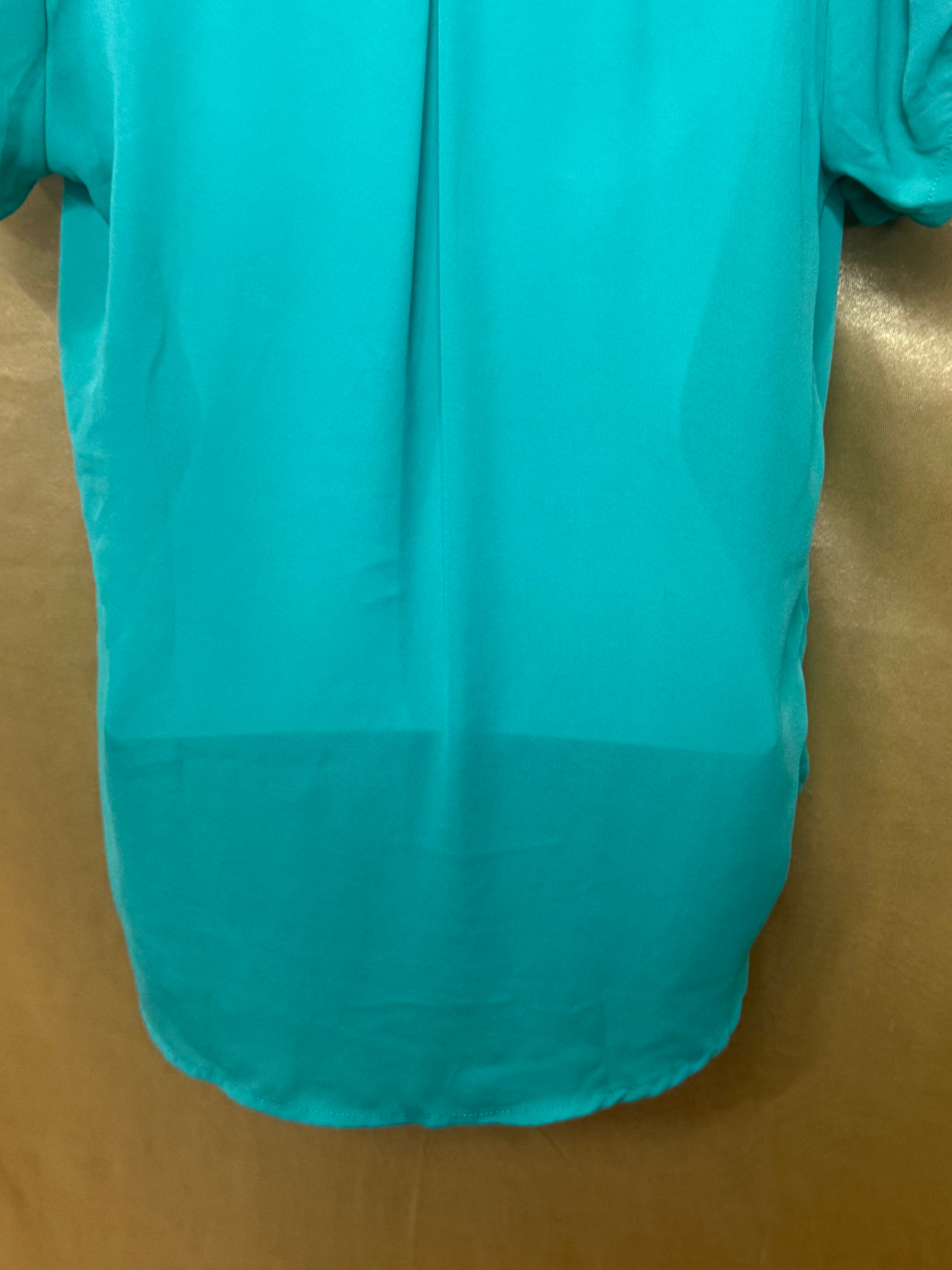 MERAKI Mint Green V-Neck Blouse | Pleated Short Sleeve Top, Size Small