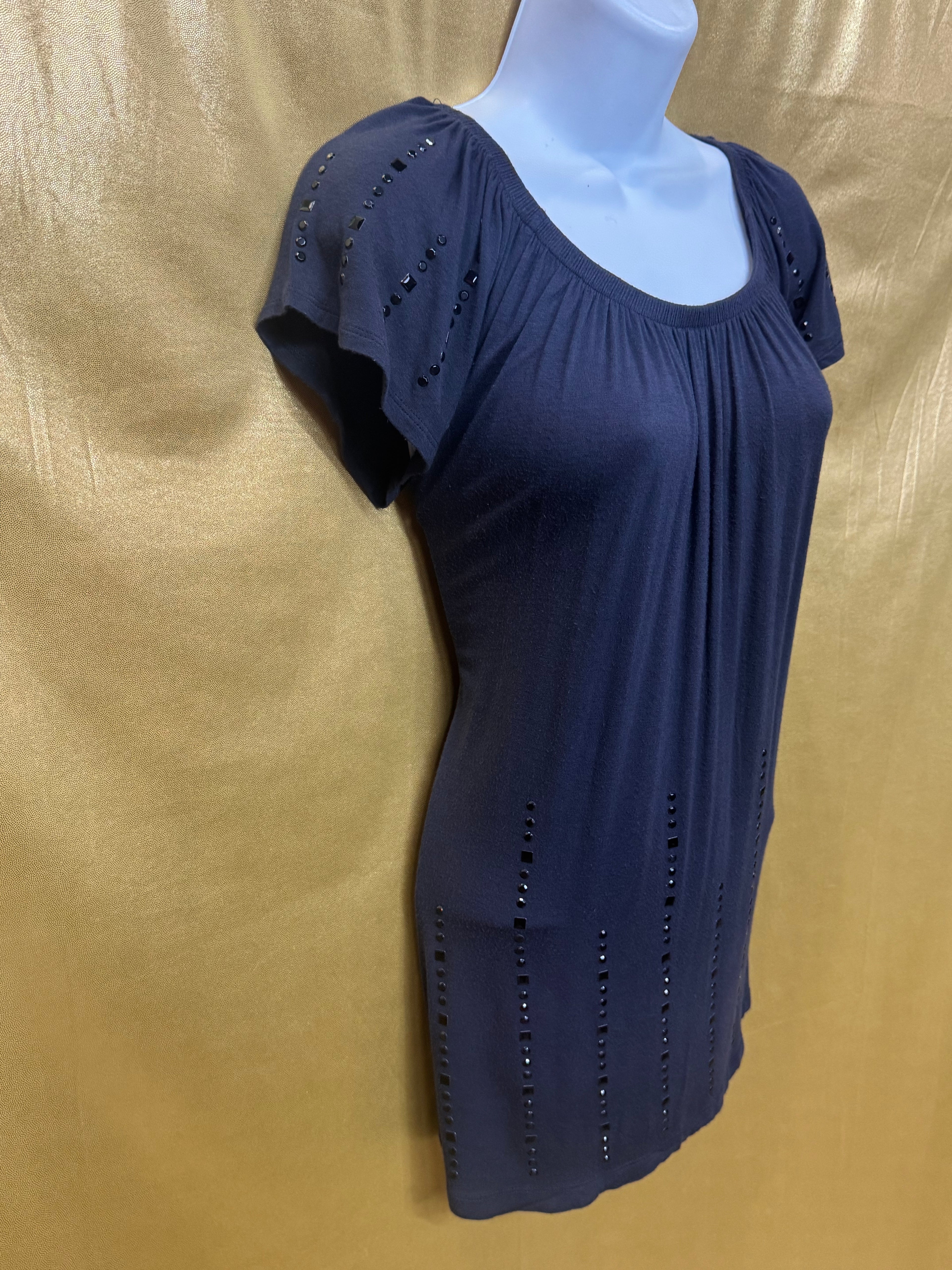 Cynthia Rowley Studded Tunic Top Slate Blue Rayon Spandex Blend Size Small