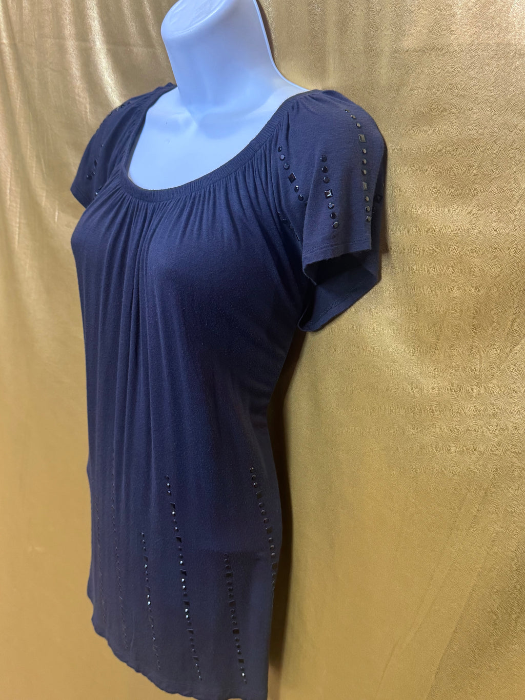 Cynthia Rowley Studded Tunic Top Slate Blue Rayon Spandex Blend Size Small