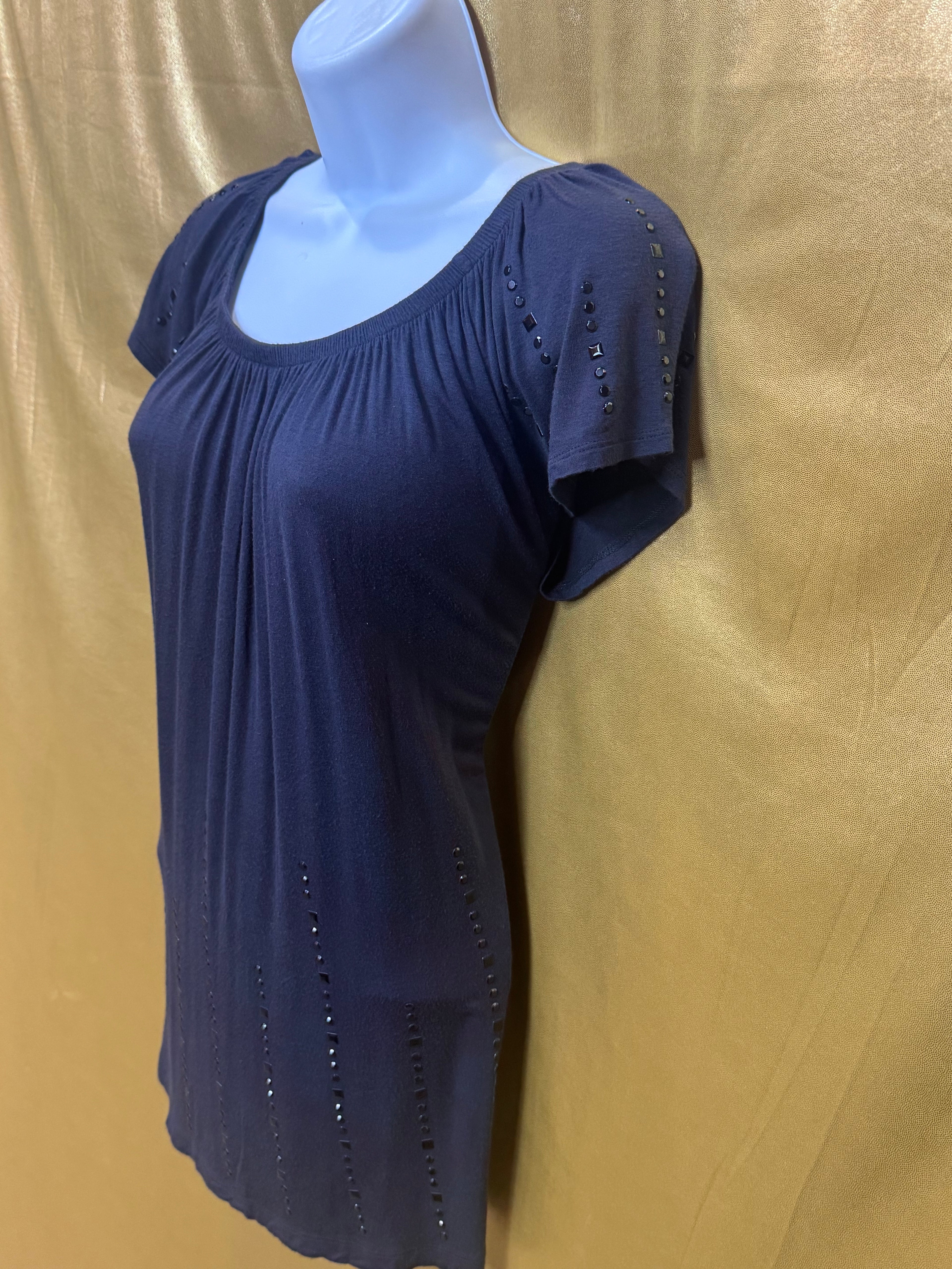 Cynthia Rowley Studded Tunic Top Slate Blue Rayon Spandex Blend Size Small