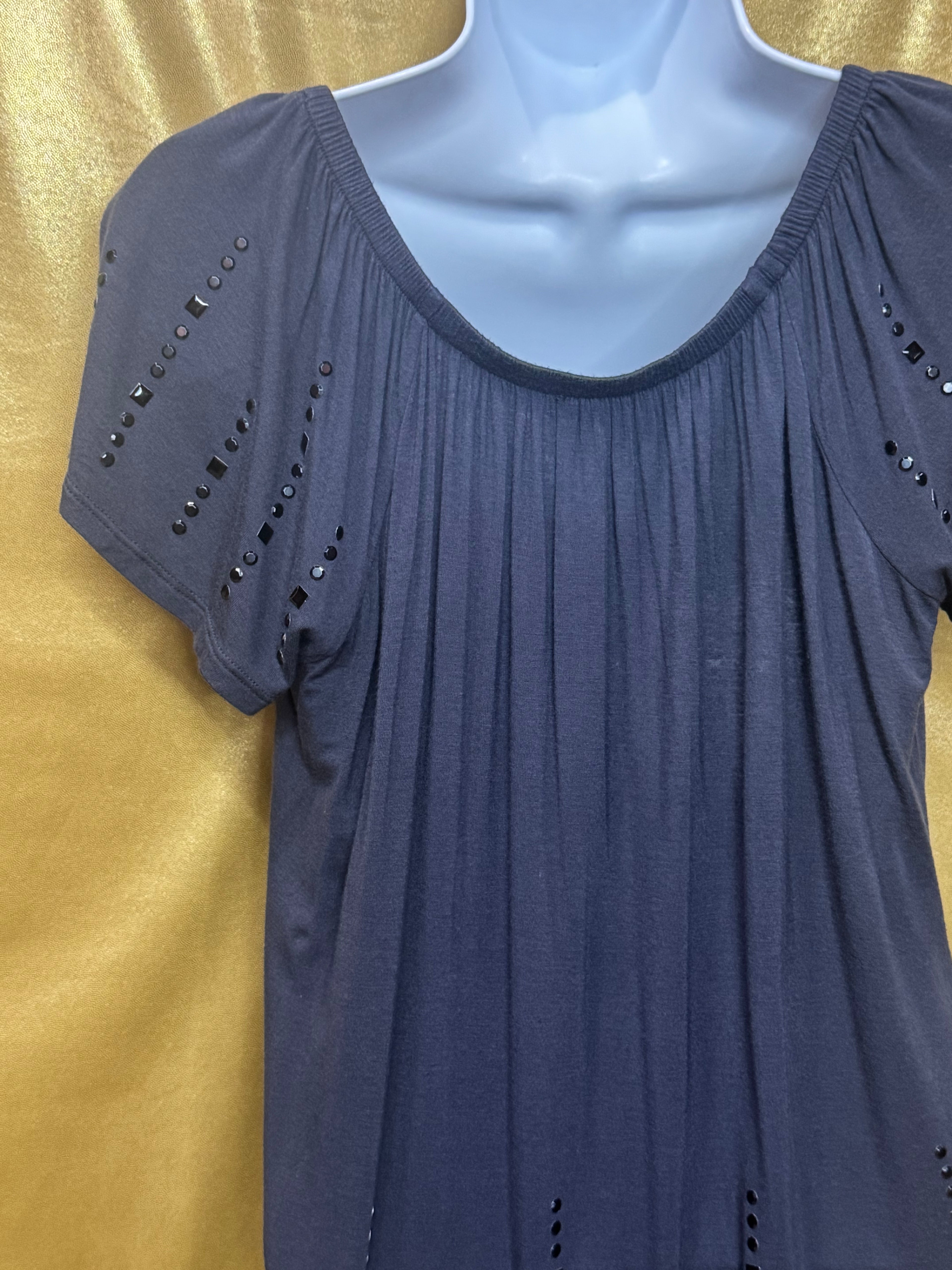 Cynthia Rowley Studded Tunic Top Slate Blue Rayon Spandex Blend Size Small