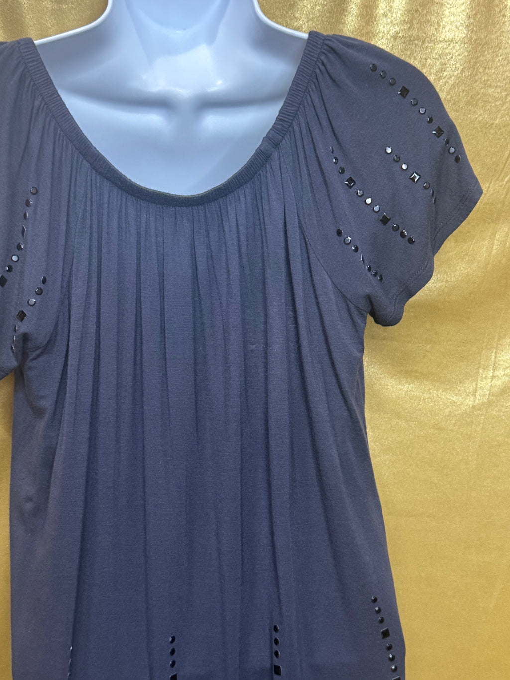 Cynthia Rowley Studded Tunic Top Slate Blue Rayon Spandex Blend Size Small