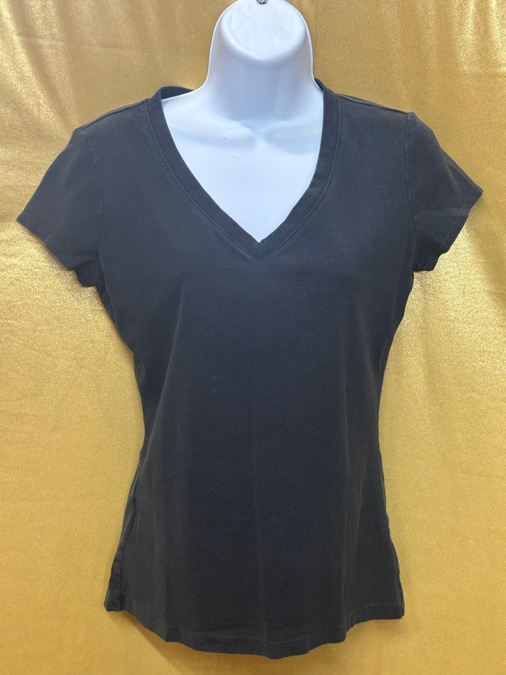 Ann Taylor Black V-Neck Tee Short Sleeve Cotton Spandex Blend Size S