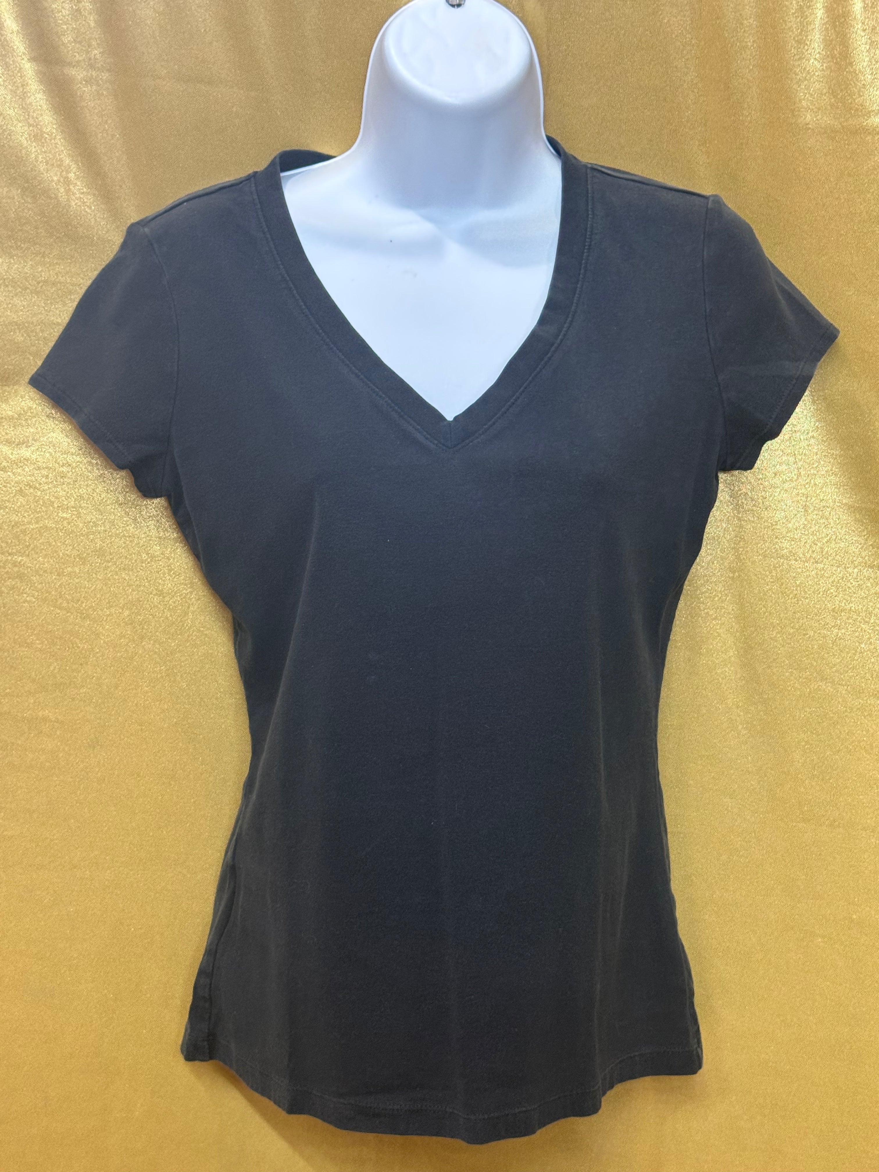 Ann Taylor Black V-Neck Tee Short Sleeve Cotton Spandex Blend Size S
