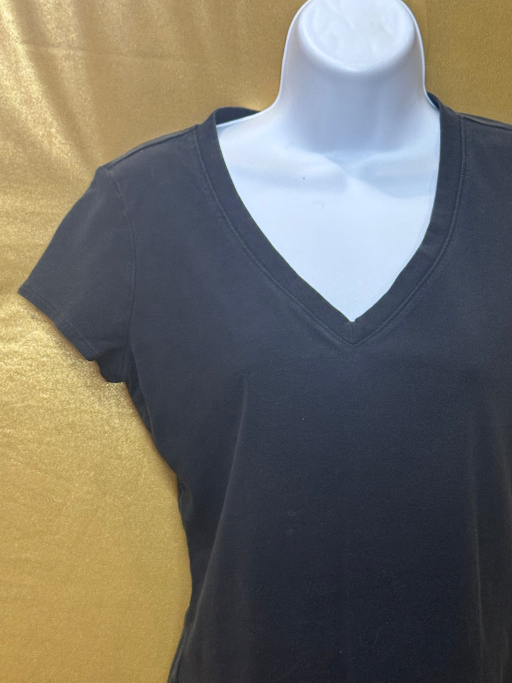 Ann Taylor Black V-Neck Tee Short Sleeve Cotton Spandex Blend Size S
