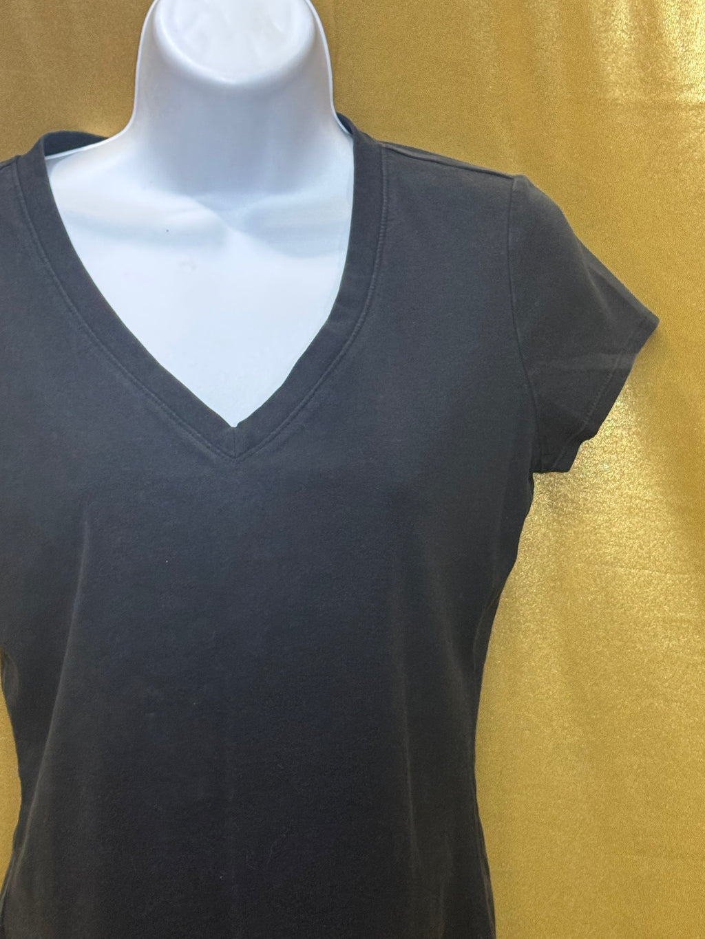 Ann Taylor Black V-Neck Tee Short Sleeve Cotton Spandex Blend Size S