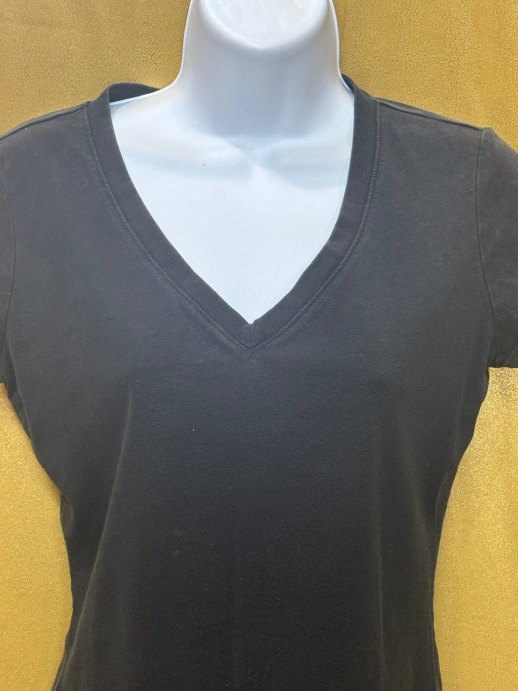 Ann Taylor Black V-Neck Tee Short Sleeve Cotton Spandex Blend Size S