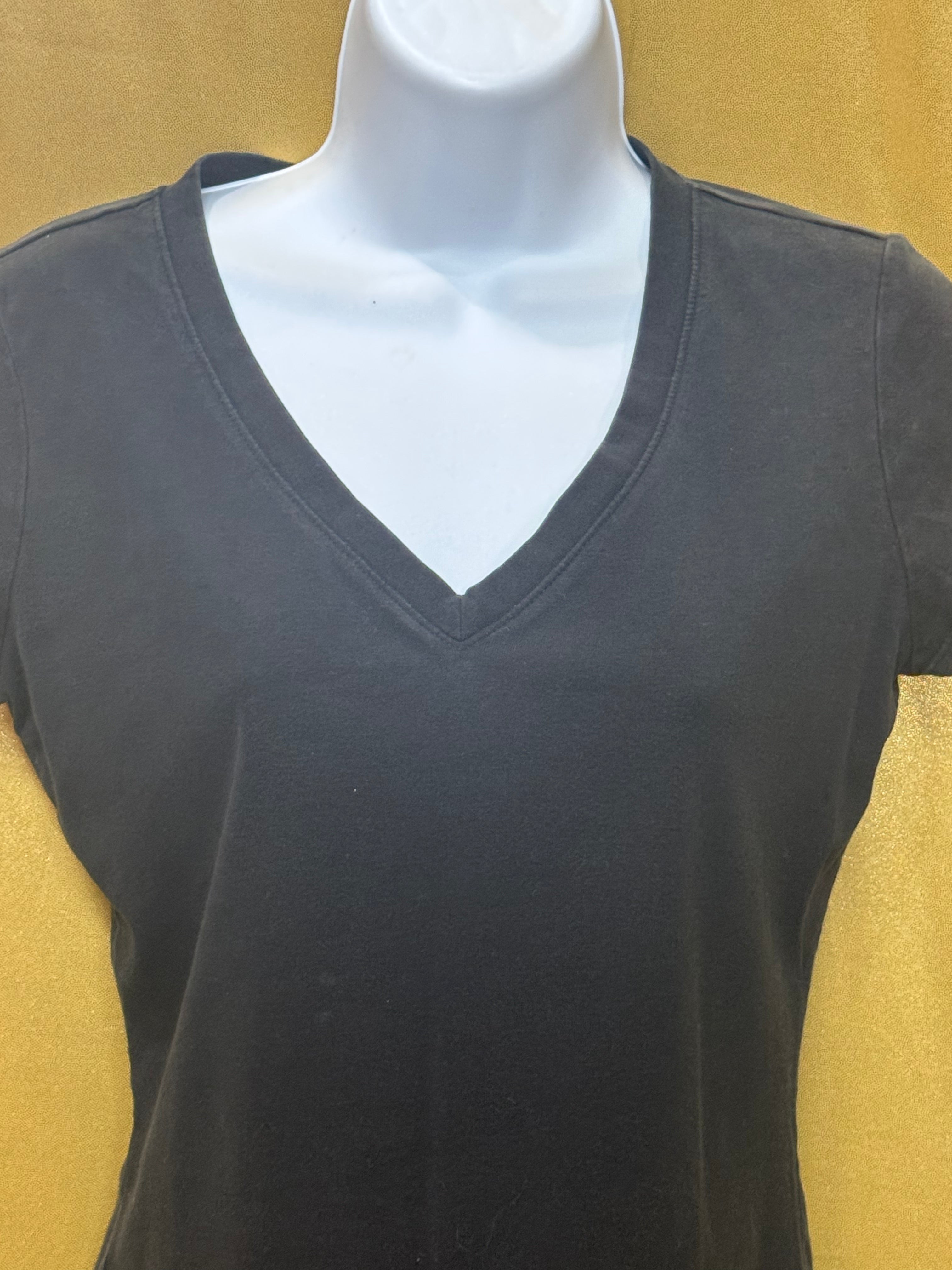Ann Taylor Black V-Neck Tee Short Sleeve Cotton Spandex Blend Size S
