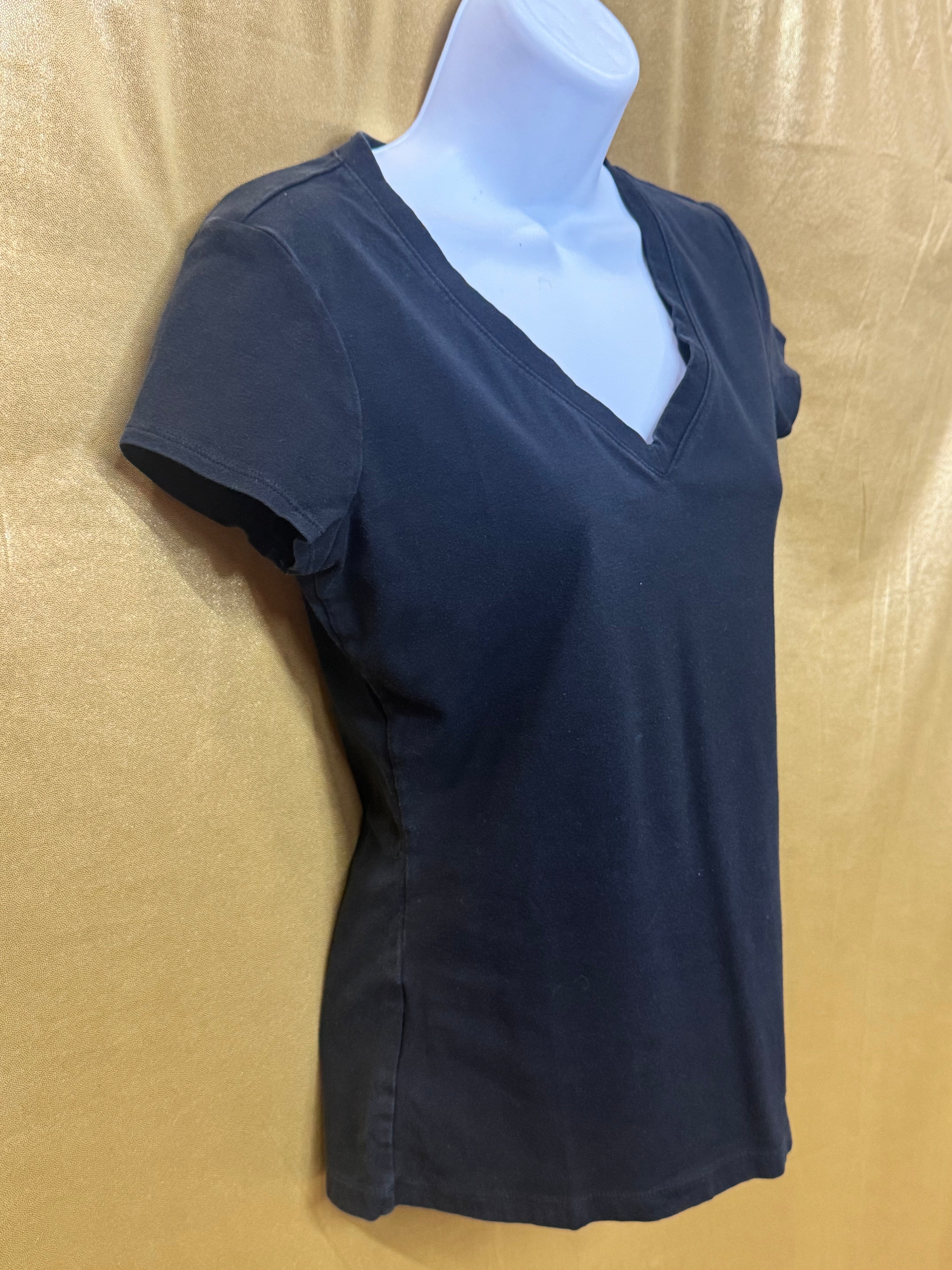 Ann Taylor Black V-Neck Tee Short Sleeve Cotton Spandex Blend Size S