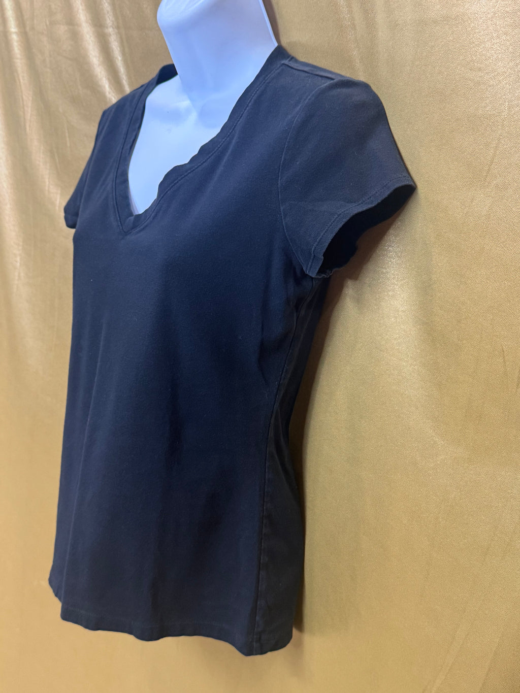 Ann Taylor Black V-Neck Tee Short Sleeve Cotton Spandex Blend Size S