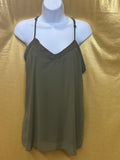 JAPNA Olive Green Layered Cami Tank Top | Sheer Mesh Trim | Size S