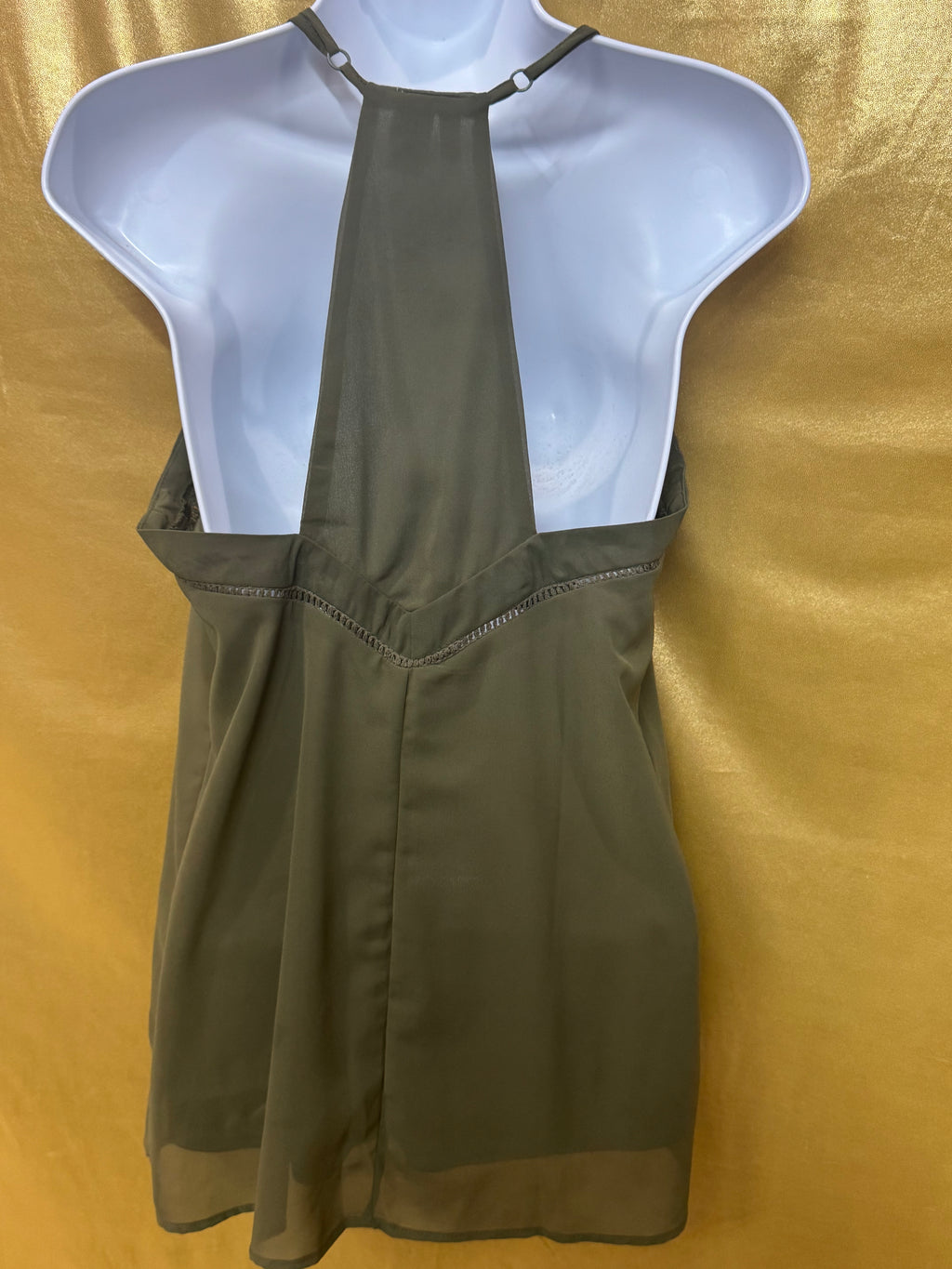 JAPNA Olive Green Layered Cami Tank Top | Sheer Mesh Trim | Size S