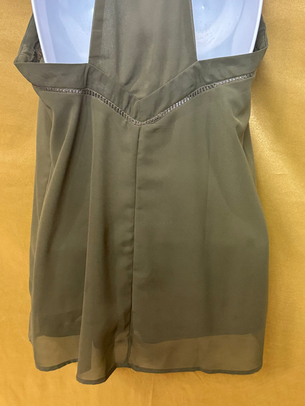 JAPNA Olive Green Layered Cami Tank Top | Sheer Mesh Trim | Size S