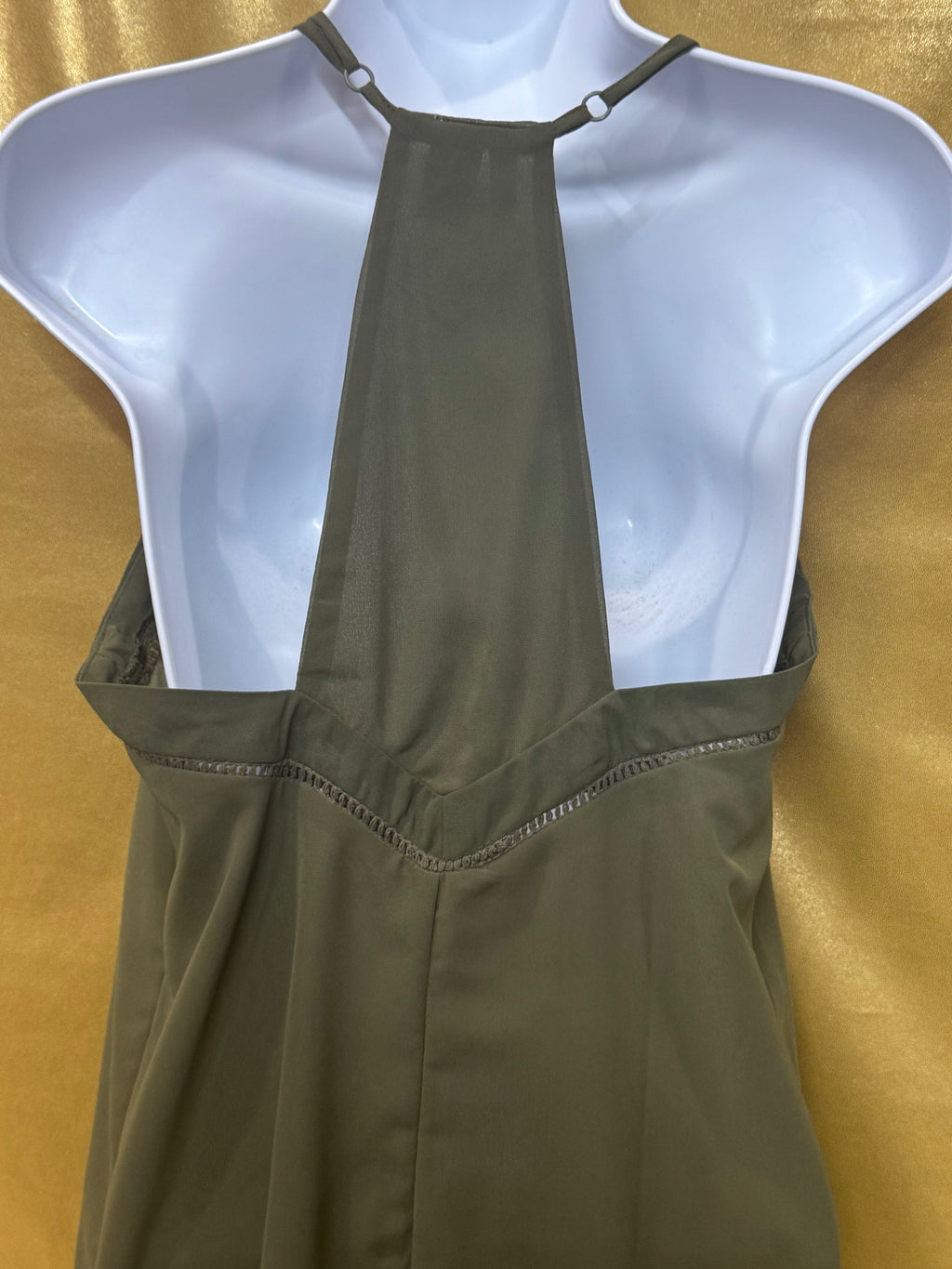 JAPNA Olive Green Layered Cami Tank Top | Sheer Mesh Trim | Size S