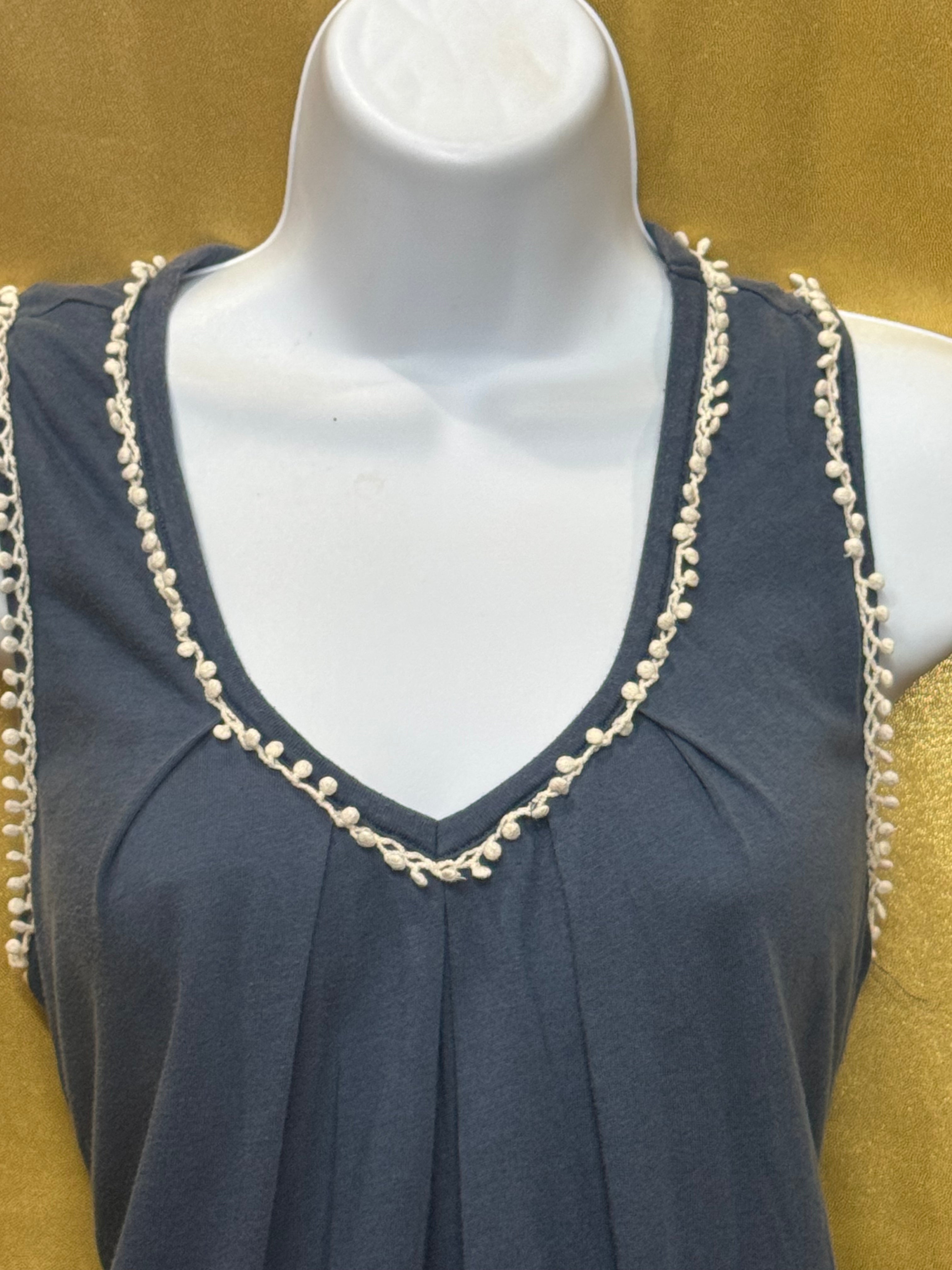 Gap Navy Blue Pom-Pom Trim Sleeveless Tank Top | Size S