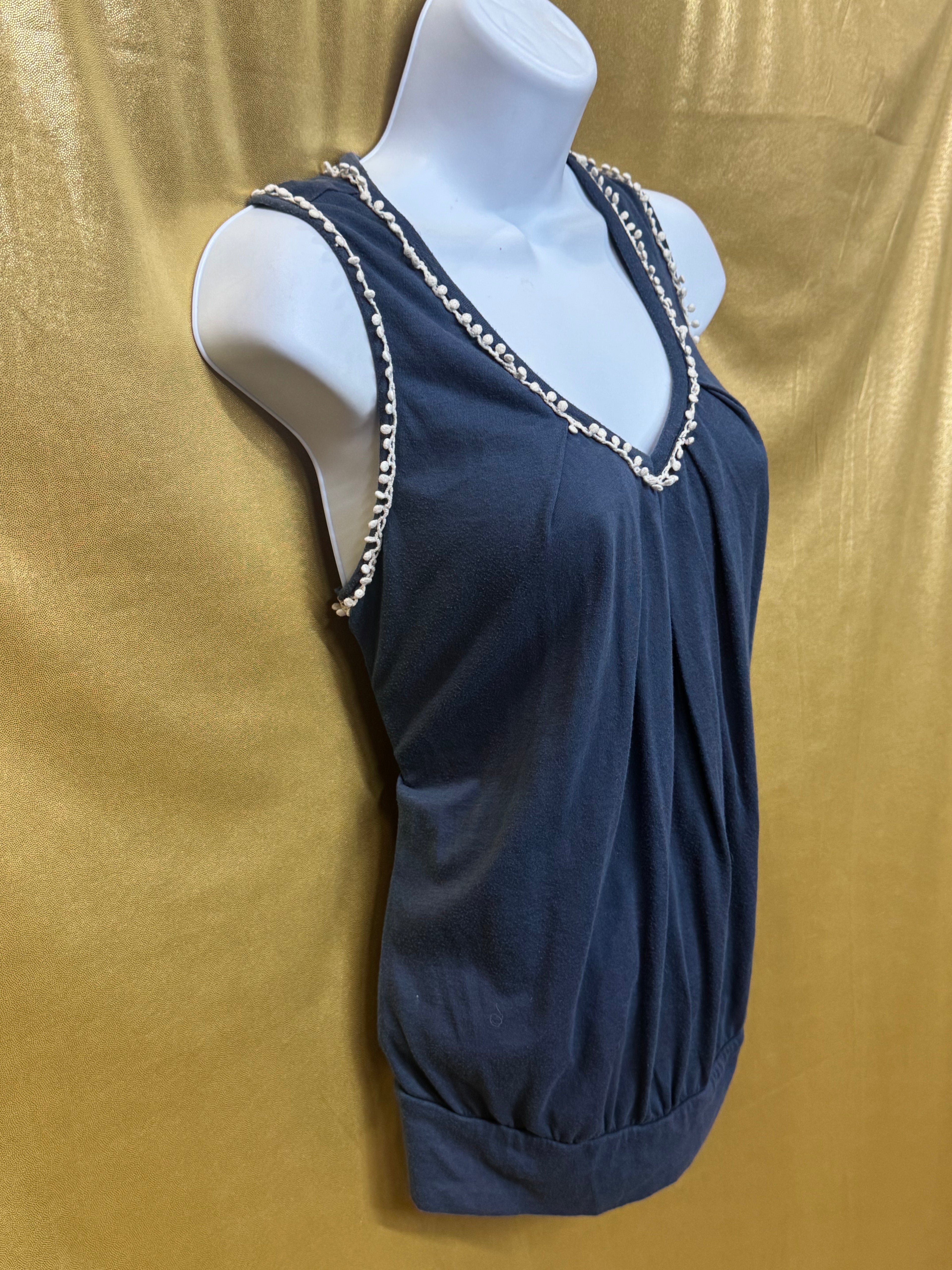 Gap Navy Blue Pom-Pom Trim Sleeveless Tank Top | Size S