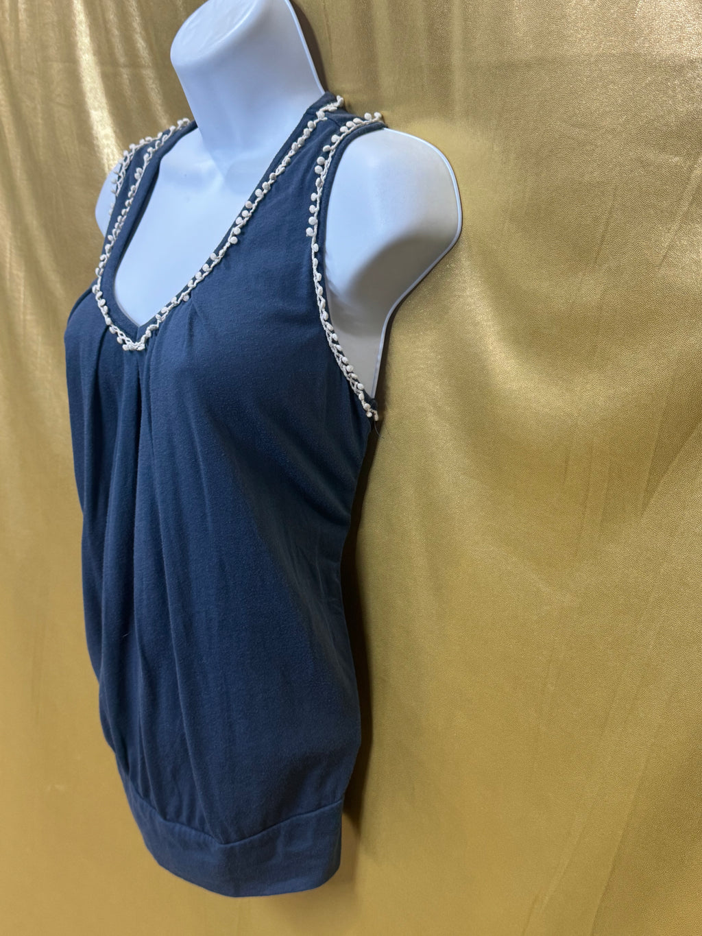 Gap Navy Blue Pom-Pom Trim Sleeveless Tank Top | Size S