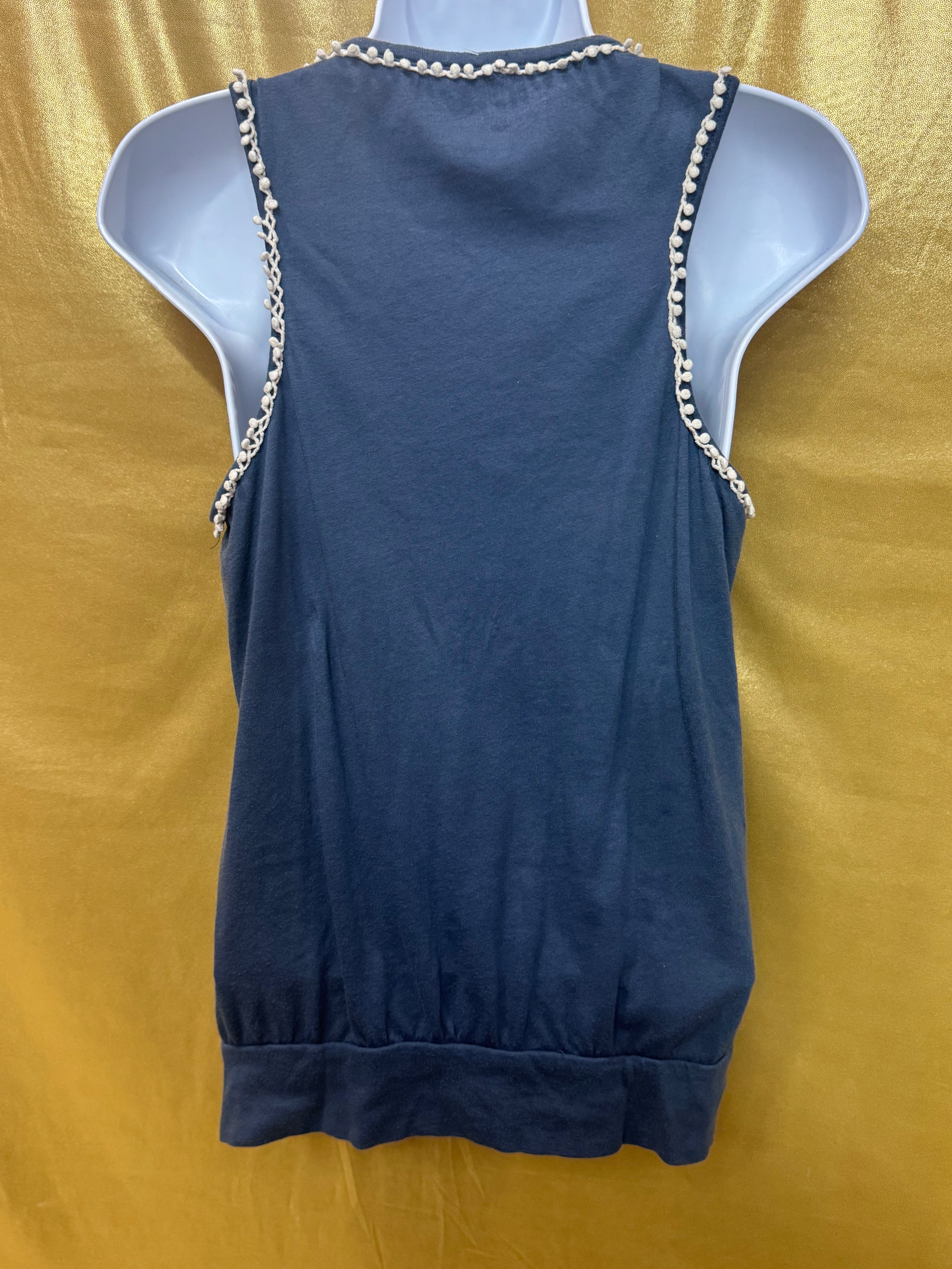 Gap Navy Blue Pom-Pom Trim Sleeveless Tank Top | Size S